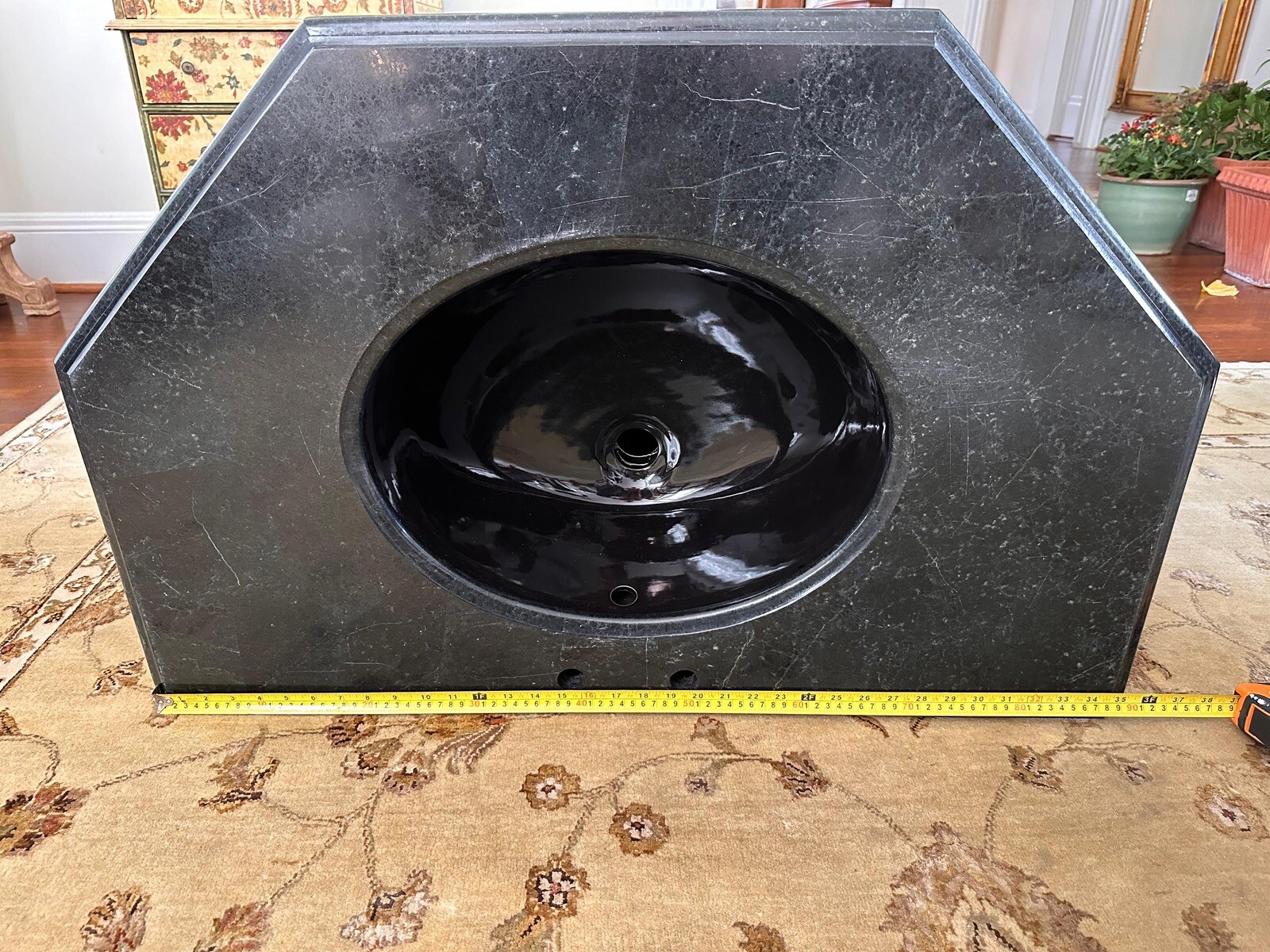 Hand Made Maitland -Smith Bathroom Vanity, Black Marble Top & Hand Painted Body