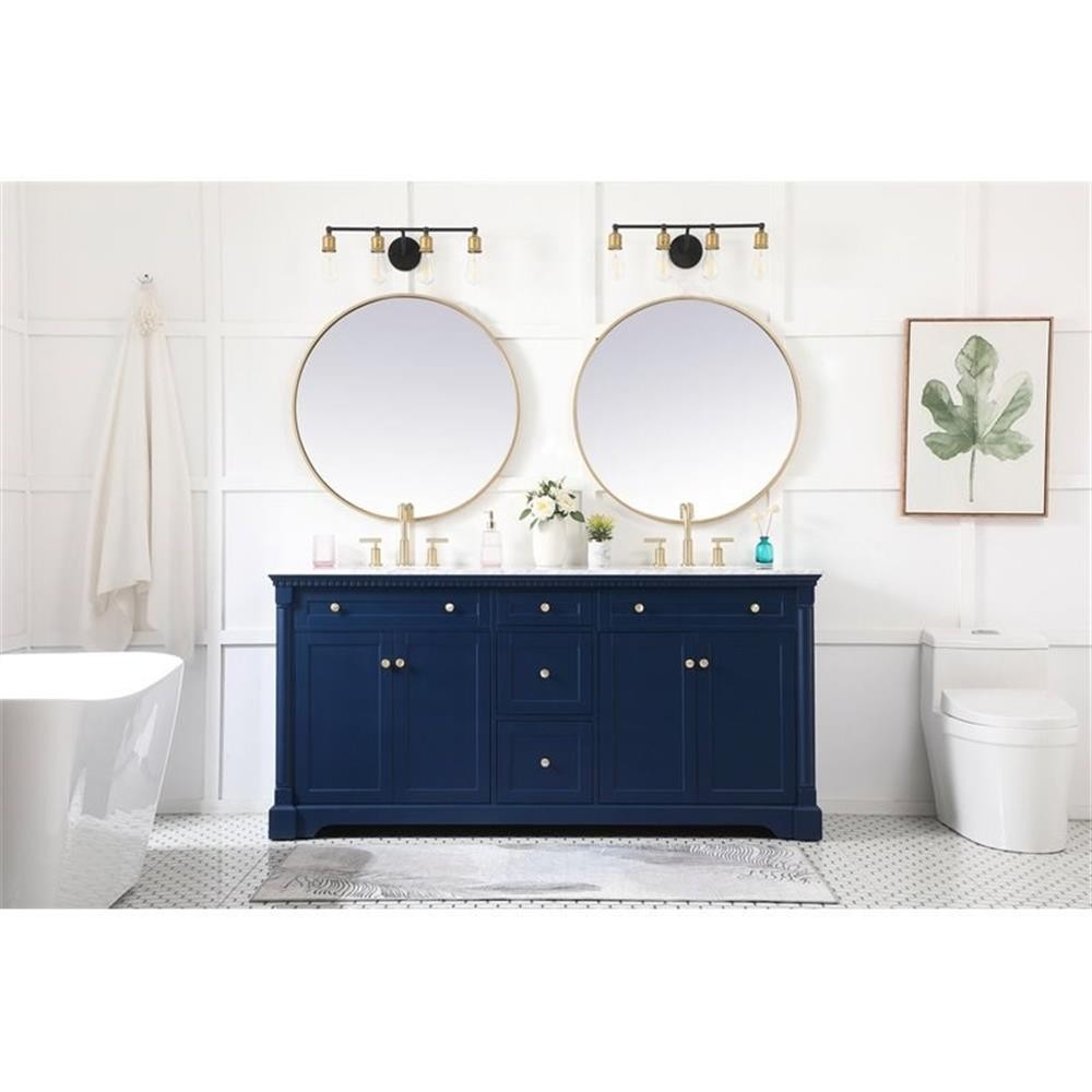 Elegant Decor Clarence 72″ Solid Wood and Metal Double Bathroom Vanity in Blue
