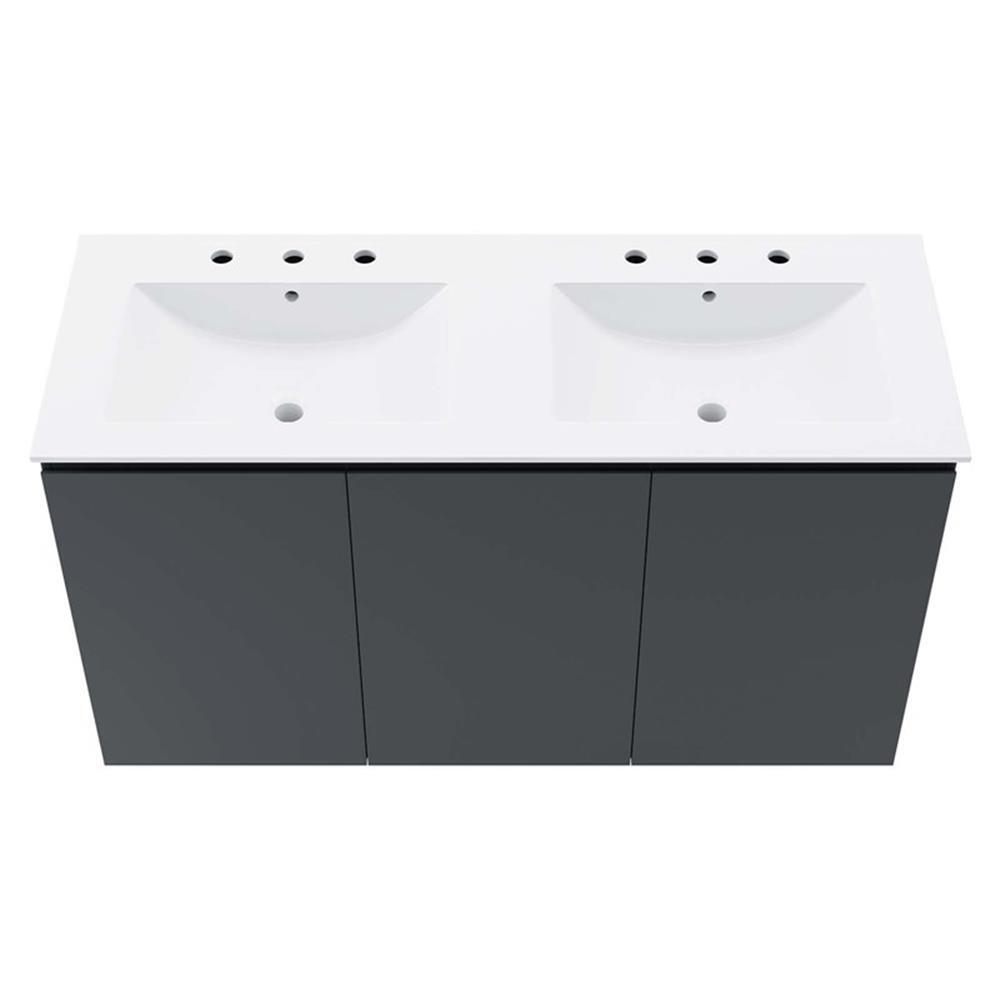 Modway Bryn 48″ Modern Wood/Ceramic Double Sink Bathroom Vanity in Gray/White