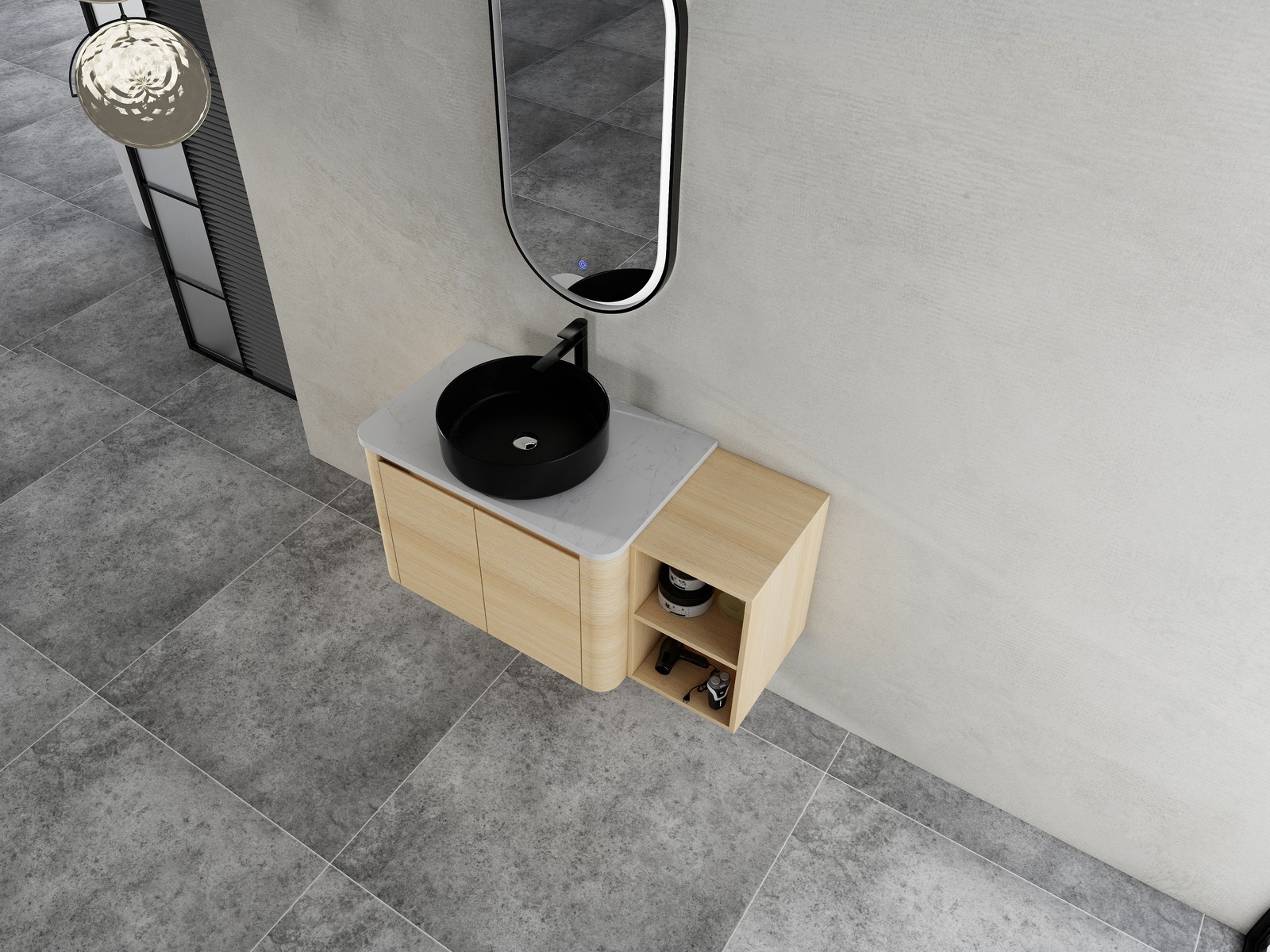42in Plywood Floating Bathroom Vanity W/Black Ceramic Basin Sink Storage Shelves
