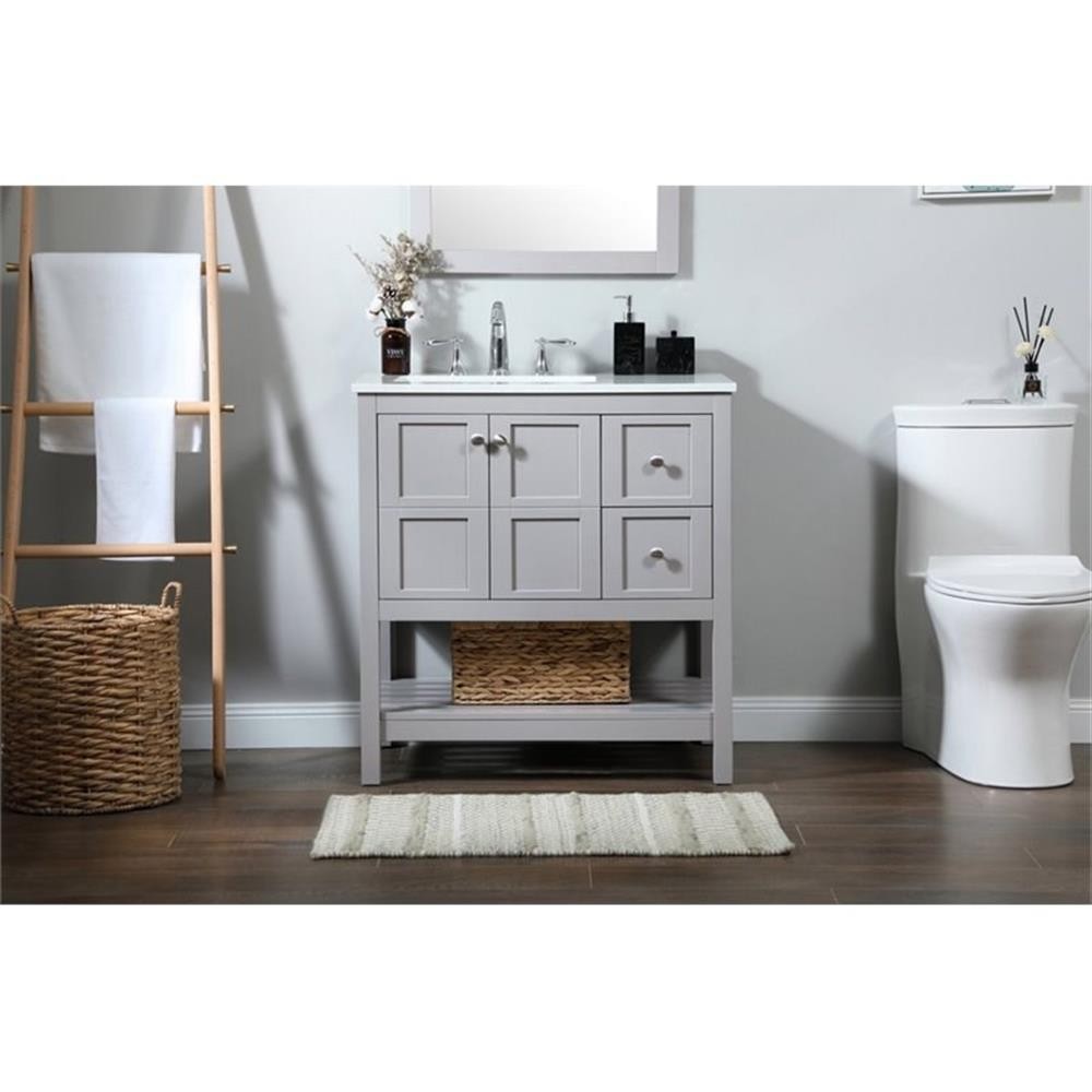 Elegant Decor Theo 32″ Zinc Alloy MDF Single Bathroom Vanity in Gray