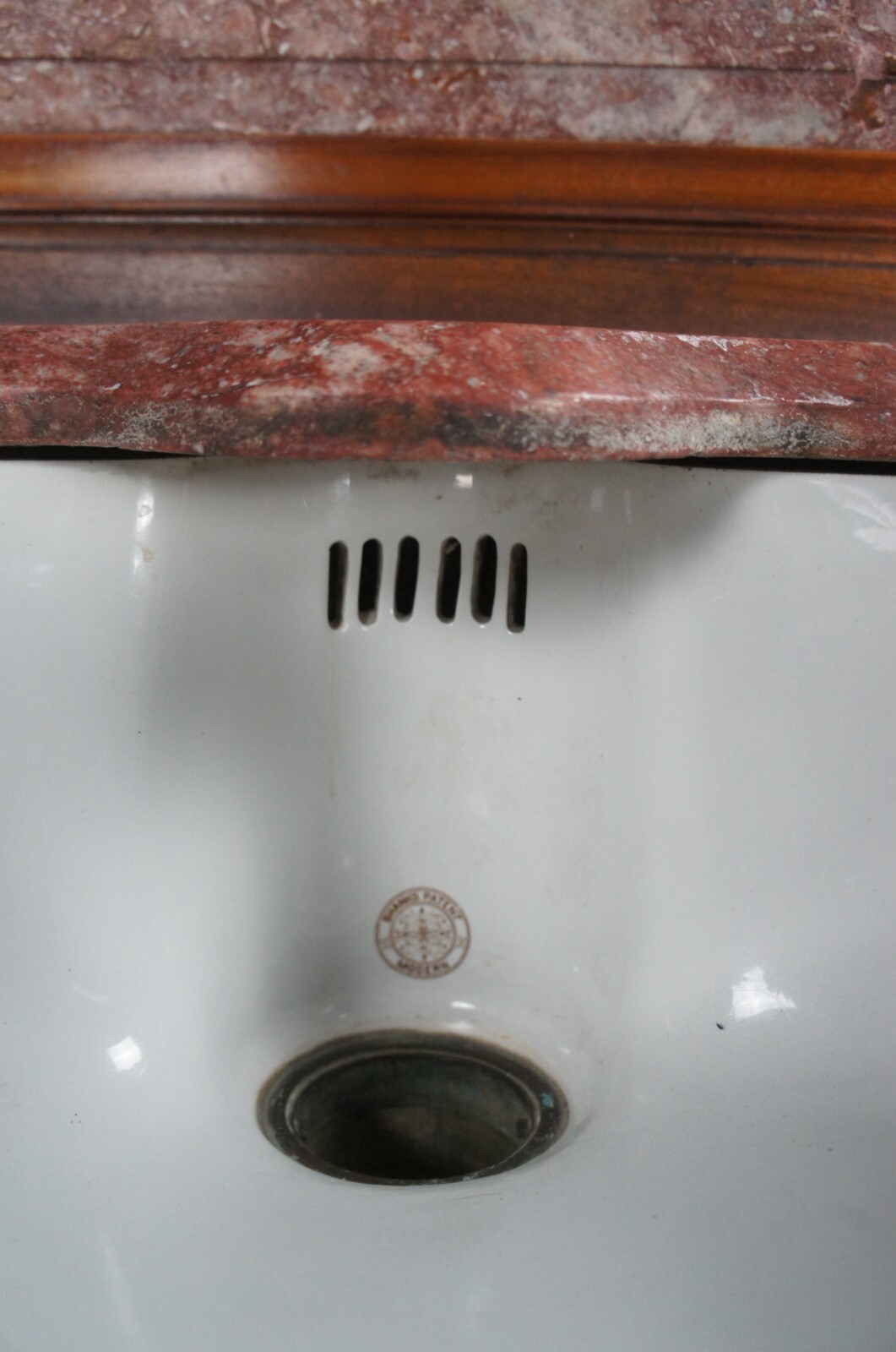 Rare Antique French Victorian Mahogany Marble Top Bathroom Vanity Porcelain Sink