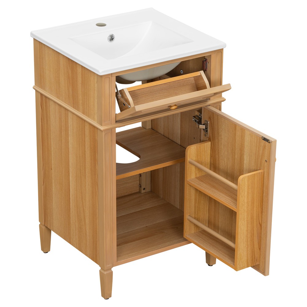 20″ Bathroom Vanity with Ceramic Sink, Freestanding Bath Vanity Door Cabinet
