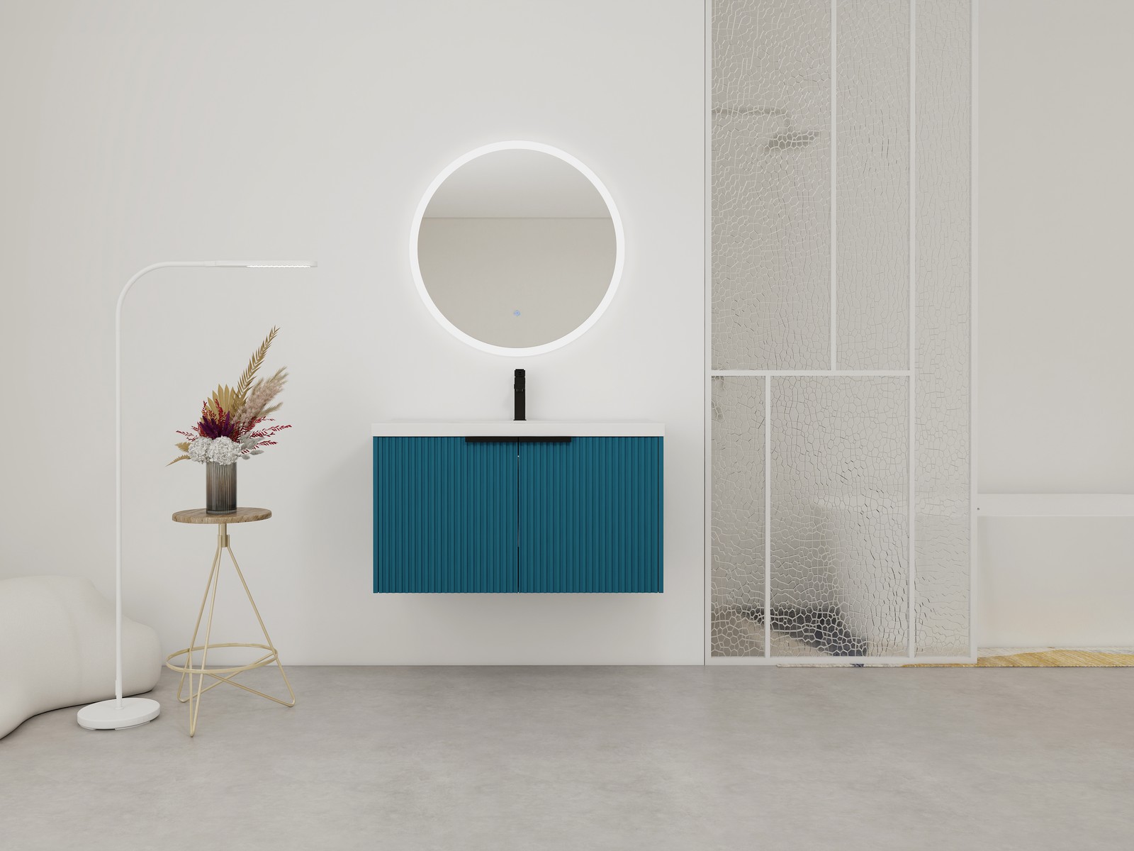 36 Inch Wall Mounted Bathroom Vanity with Resin Sink & Soft-Close Doors