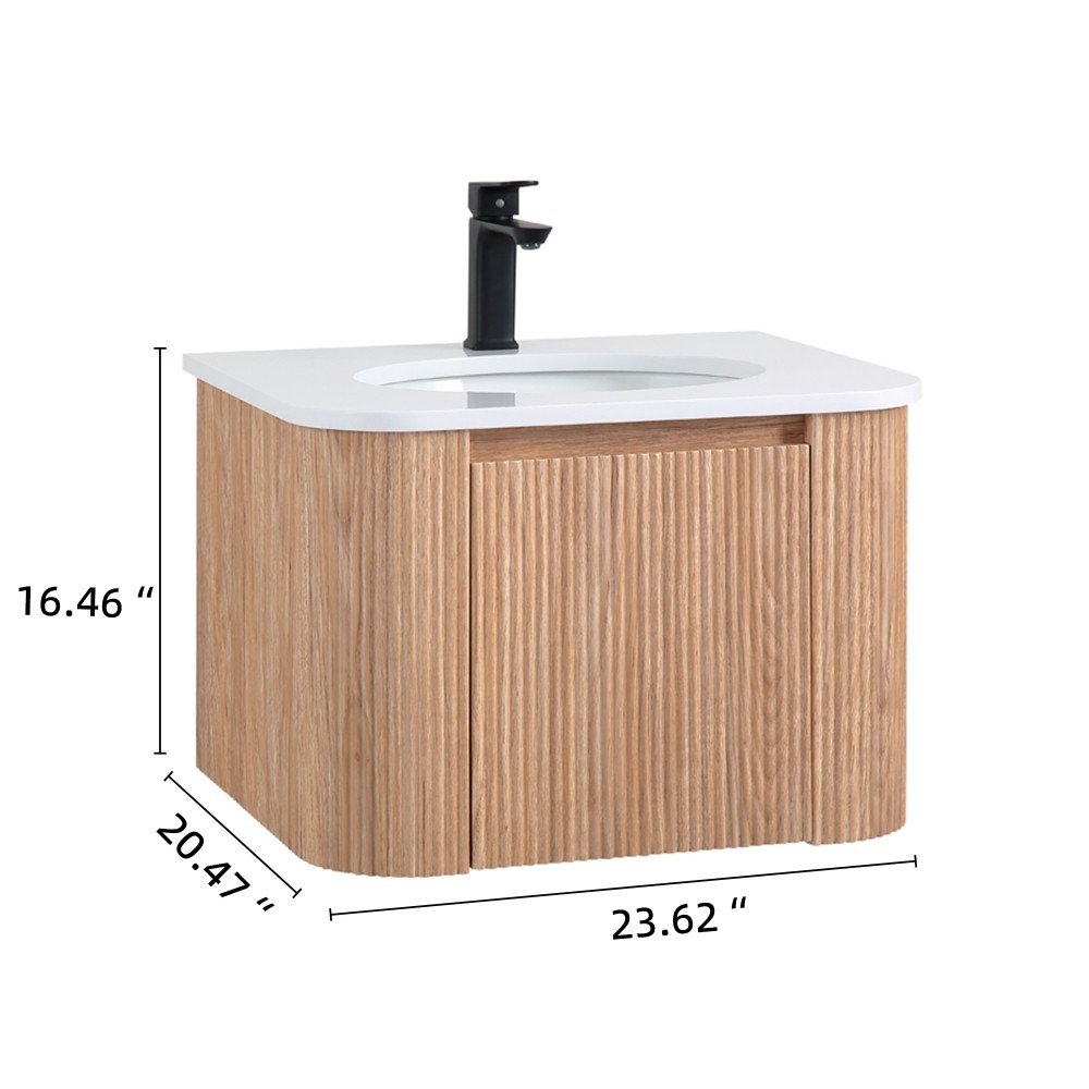 24 Inch Wall Mounted Bathroom Vanity with Sink Curved Design Wave Texture