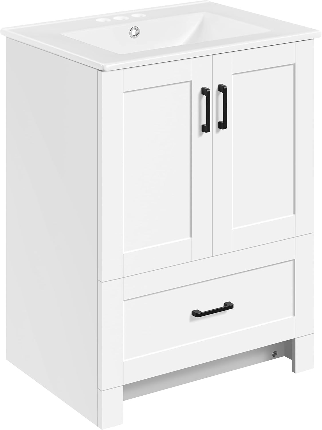 24.5″ Modern Bathroom Vanity with Ceramic Basin, Undermount Vanity Sink Cabinet