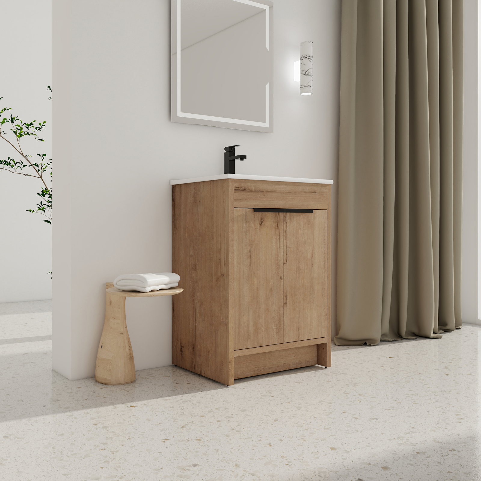 24″Wood Freestanding Bathroom Vanity Cabinet Undermount Ceramic Sink Small Space
