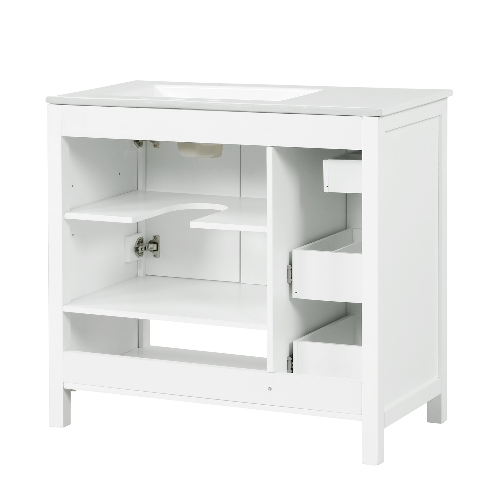 36″ Bathroom Vanity with Ceramic Sink, Modern Storage Cabinet w/Doors & Drawers