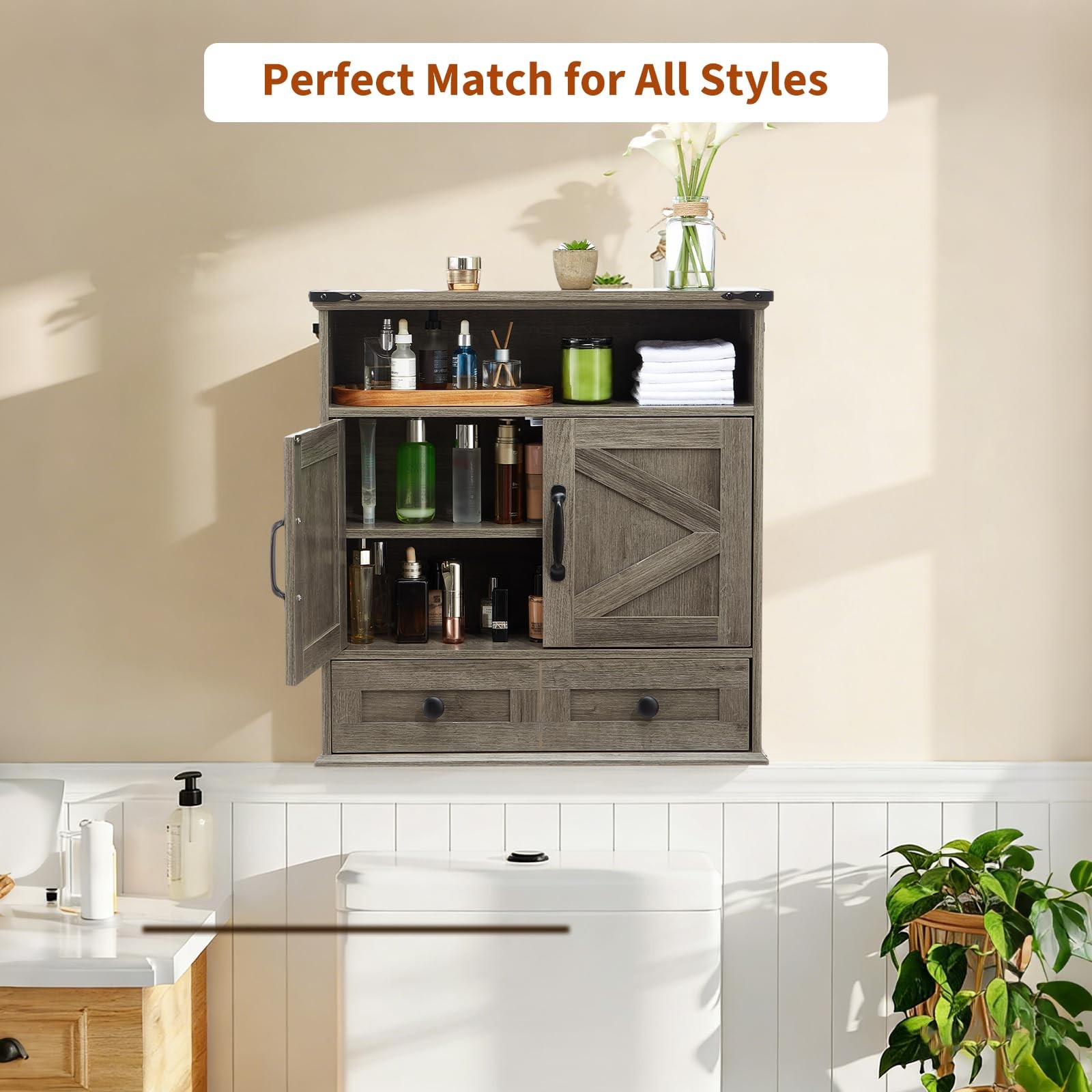 Over Toilet Medicine Cabinet Wall Mounted,2 Doors&Adjustable Shelve for Bathroom