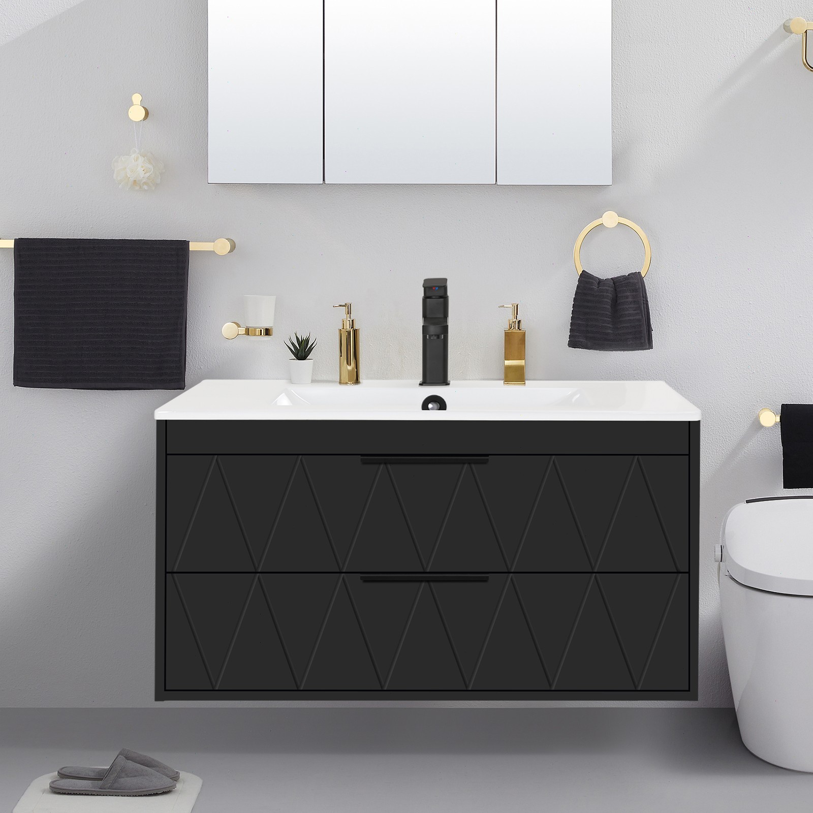 Eclife Wall Mounted Bathroom Vanity Cabinet with Sink Combo Faucet Drain