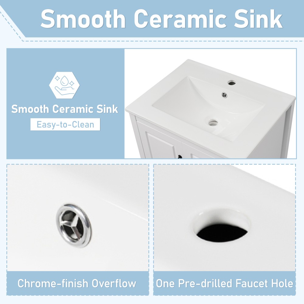 24 inch Bathroom Vanity with Sink, One Cabinet with Soft-closing Door