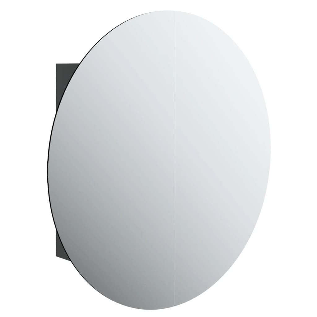 Bathroom Cabinet with Round Mirror&LED Black 21.3″x21.3″x6.9″