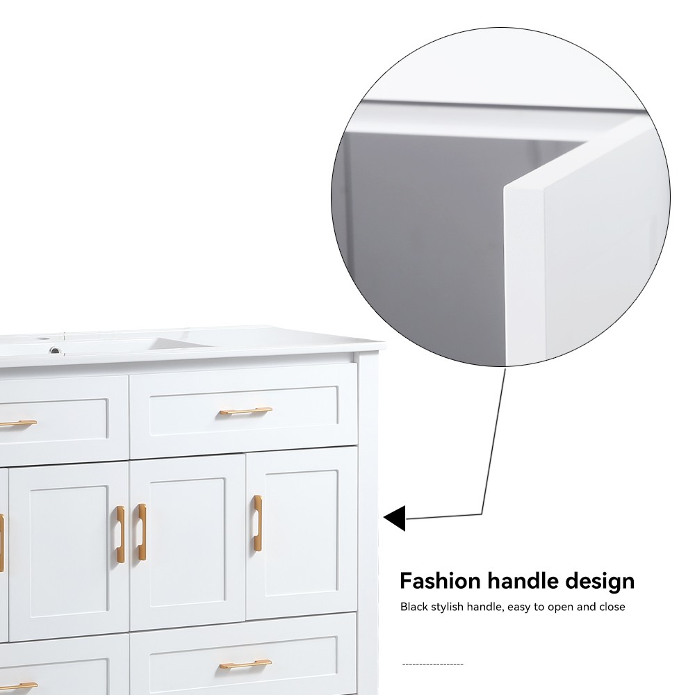 48″ White Bathroom Vanity with 4 Doors & 4 Drawers, Soft Close