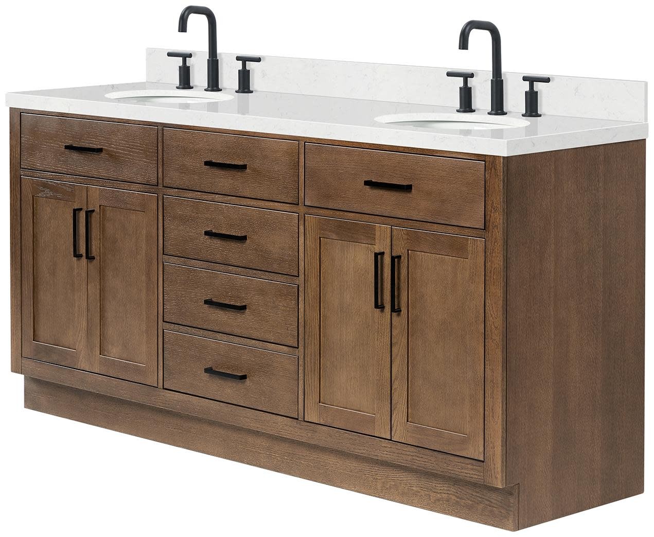 Ariel T072DCQOVO Hepburn 72″ – Brown Oak / Carrara White Quartz / Satin Brass