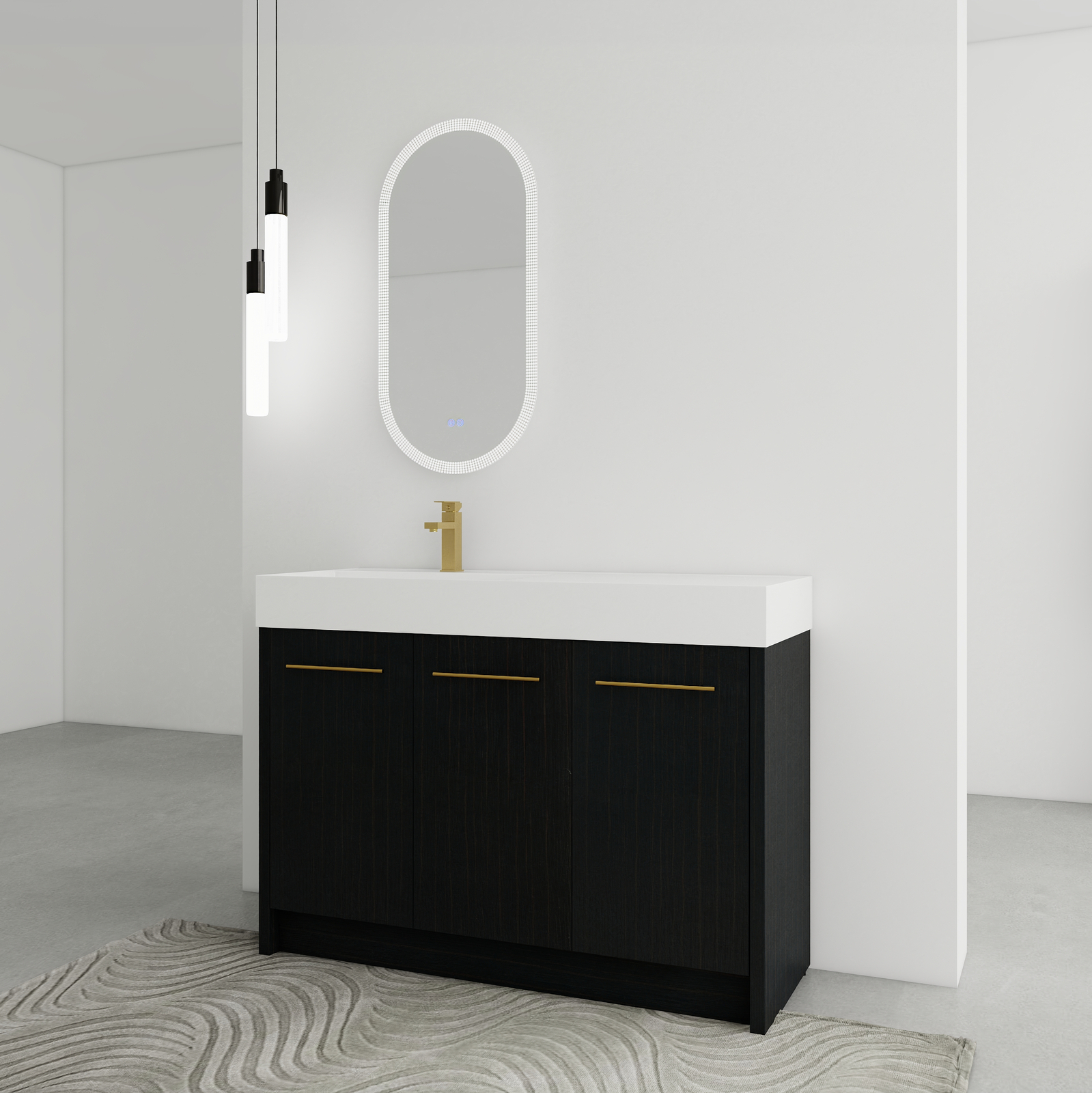 48 Inch Freestanding Bathroom Vanity Cabinet with Resin Sink Soft Closing Doors