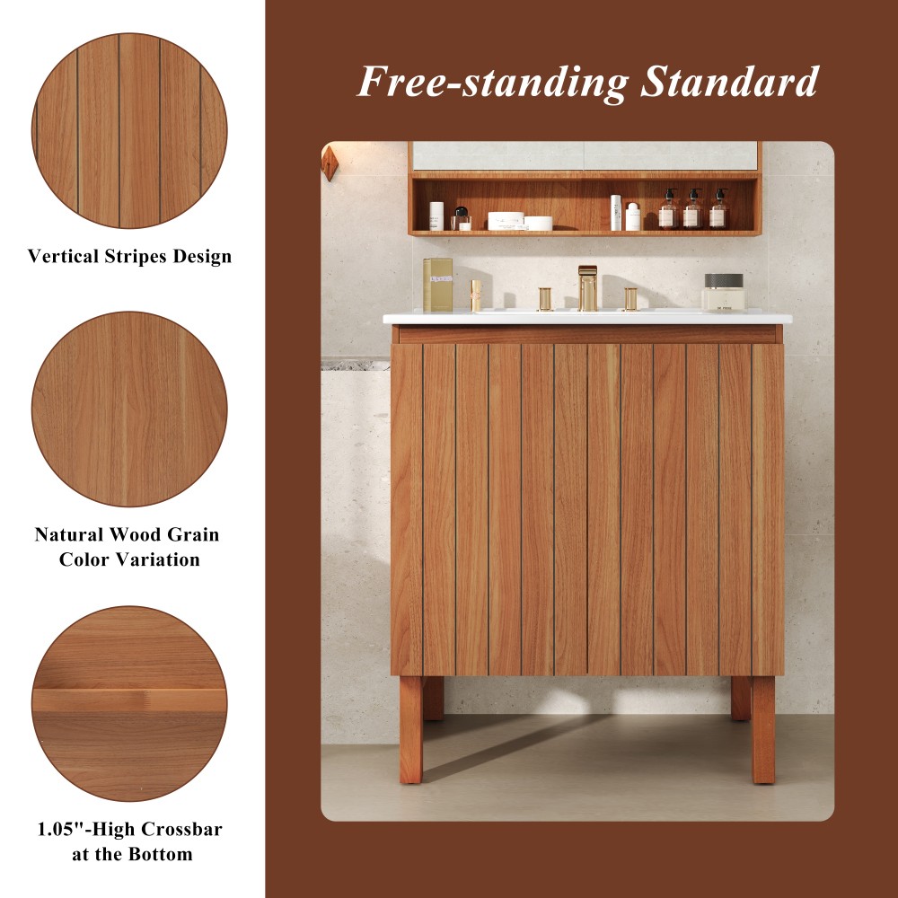Bathroom Vanity with Ceramic Sink Features 2 Doors and Ample Storage Space