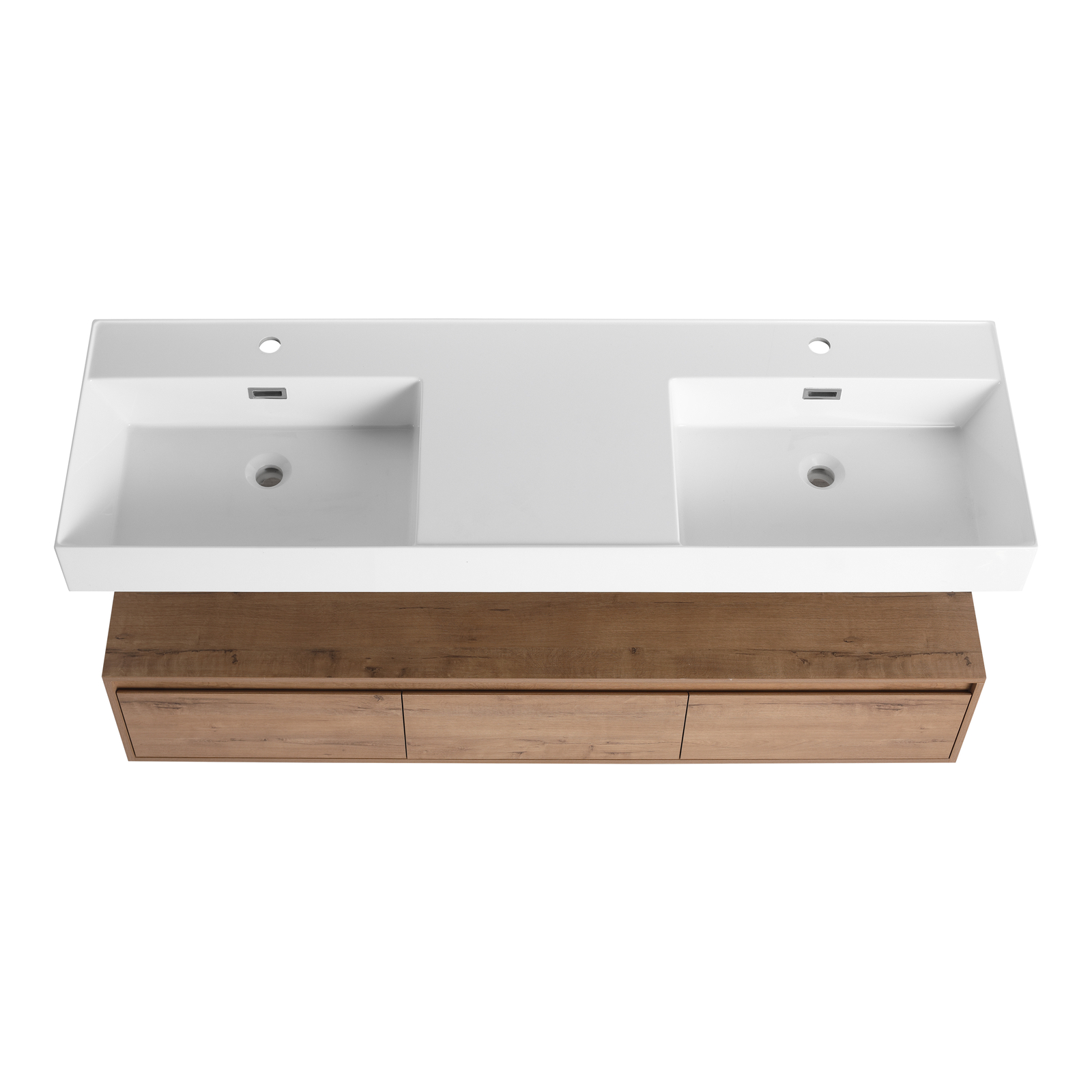 60″ Wood Floating Wall Mounted Bathroom Vanity with Double Resin Sink +3Drawers