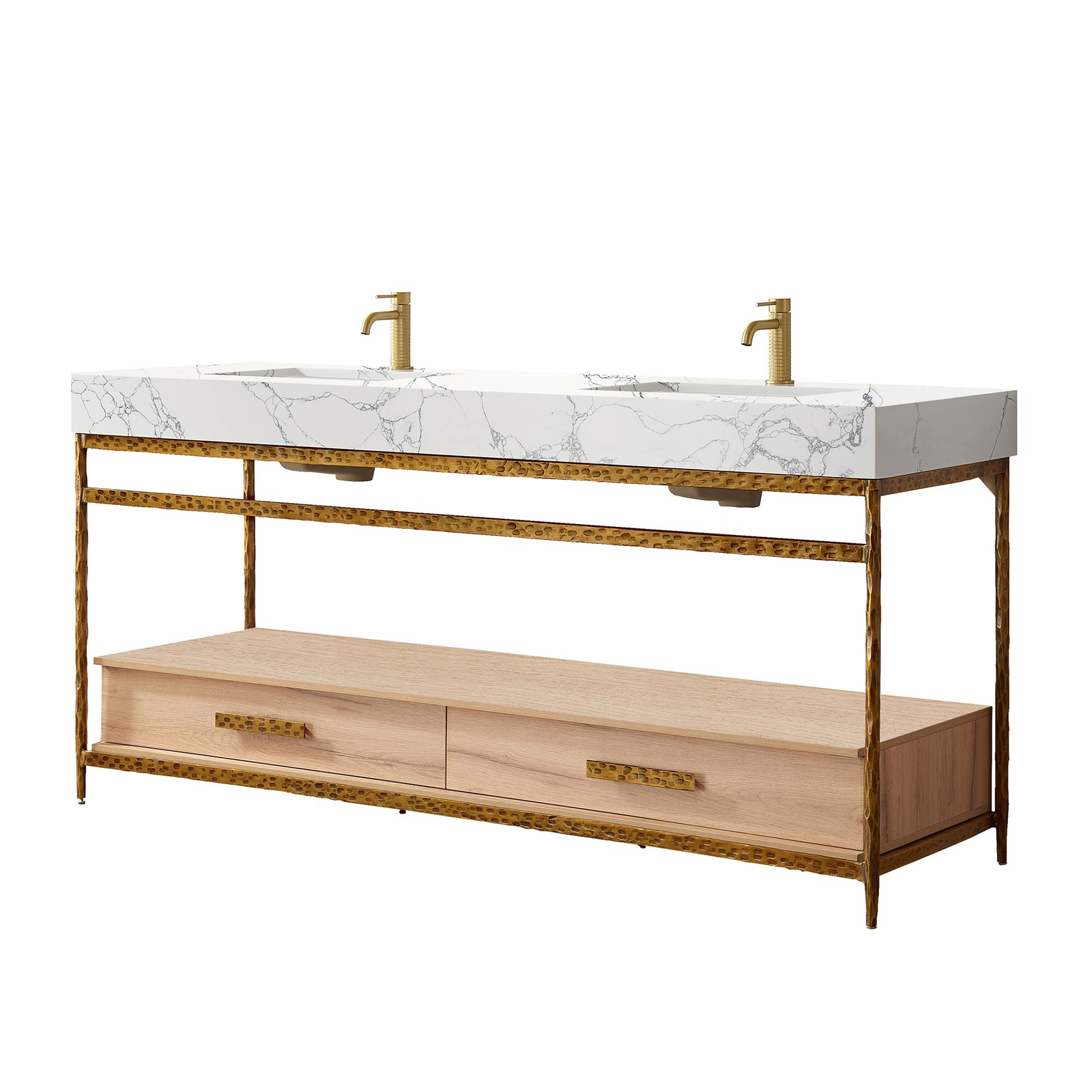 Dhaka 72″ Double Vanity in Yellow Bronze Metal Support with Composite Stone Top