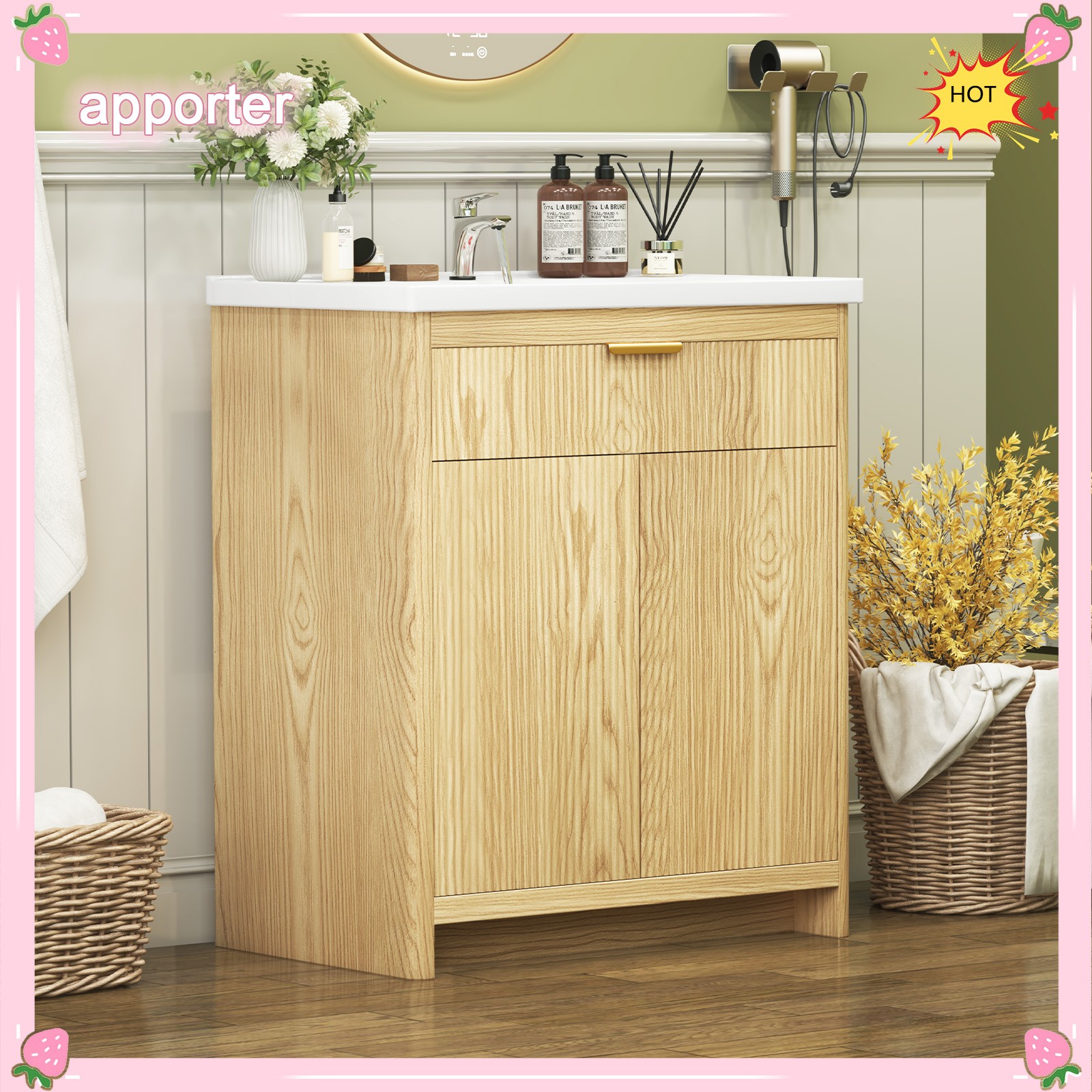31.5 in Bathroom Vanity with Ceramic Sink Freestanding Storage Cabinet with Door