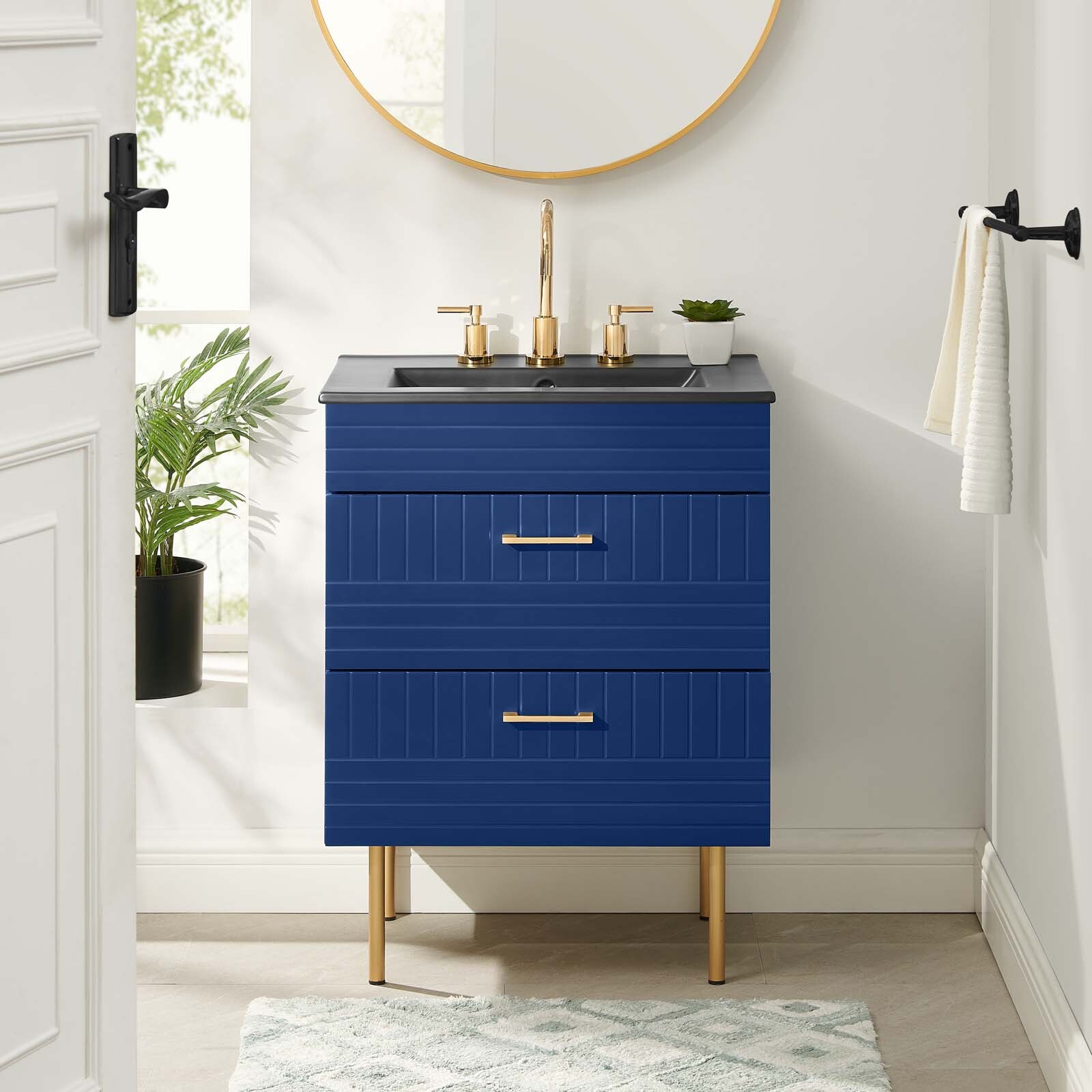 Modway Daybreak 24″ Wall-Mount Bathroom Vanity in Blue Black