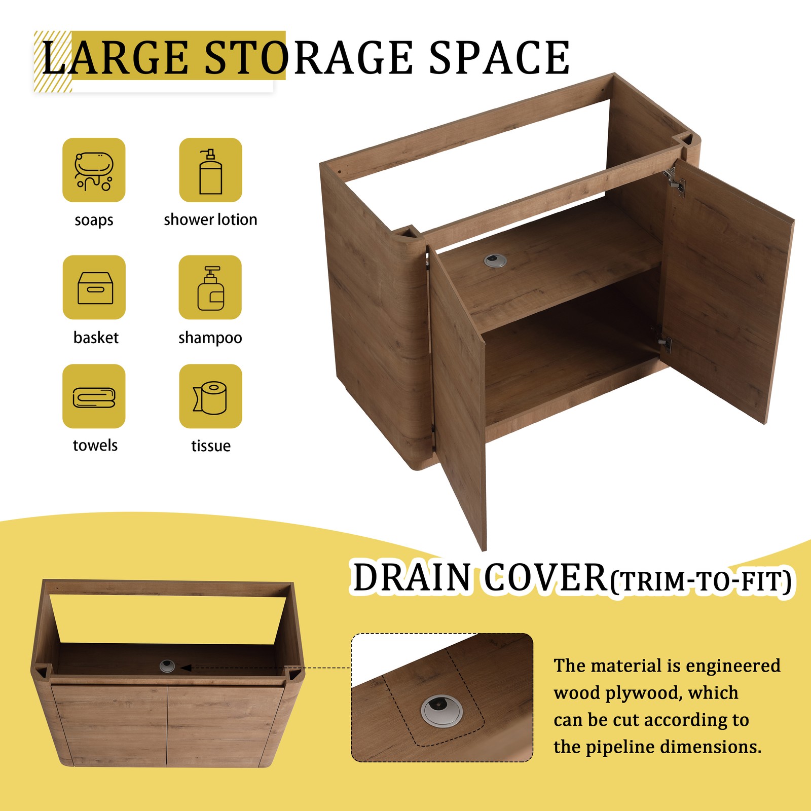 40 inch Freestanding Bathroom Vanity with Ceramic Sink Adjustable Shelf Plywood