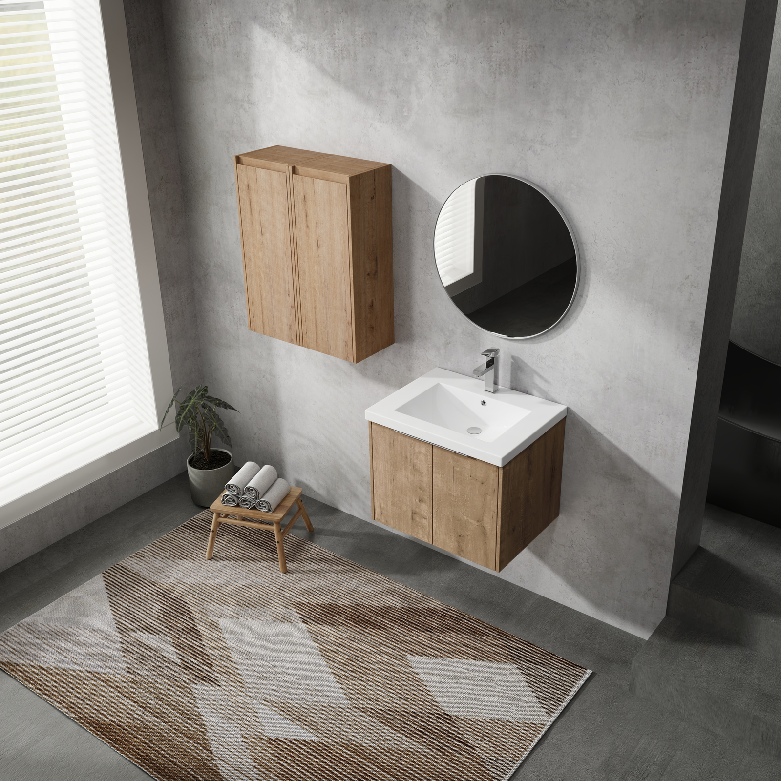 24In Plywood Floating Wall-Mounted Vanity Bathroom with Sink and 2x Side Cabinet