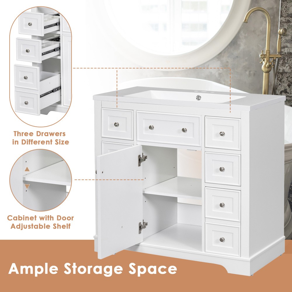36″ Bathroom Vanity without Sink, Cabinet Base Only, One Cabinet and Six Drawers