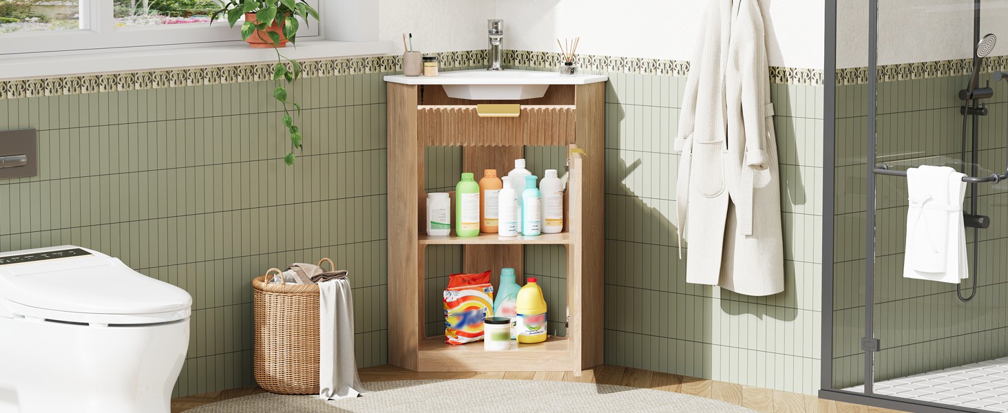 Corner Bathroom Vanity Sink Combo，Bathroom Cabinet for Small Space, Freestanding