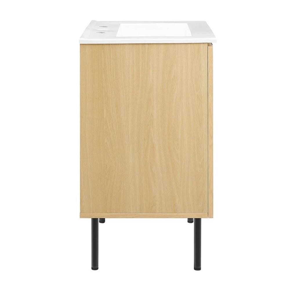 Pemberly Row Contemporary 24″ Wood & Rattan Bathroom Vanity in Oak/White