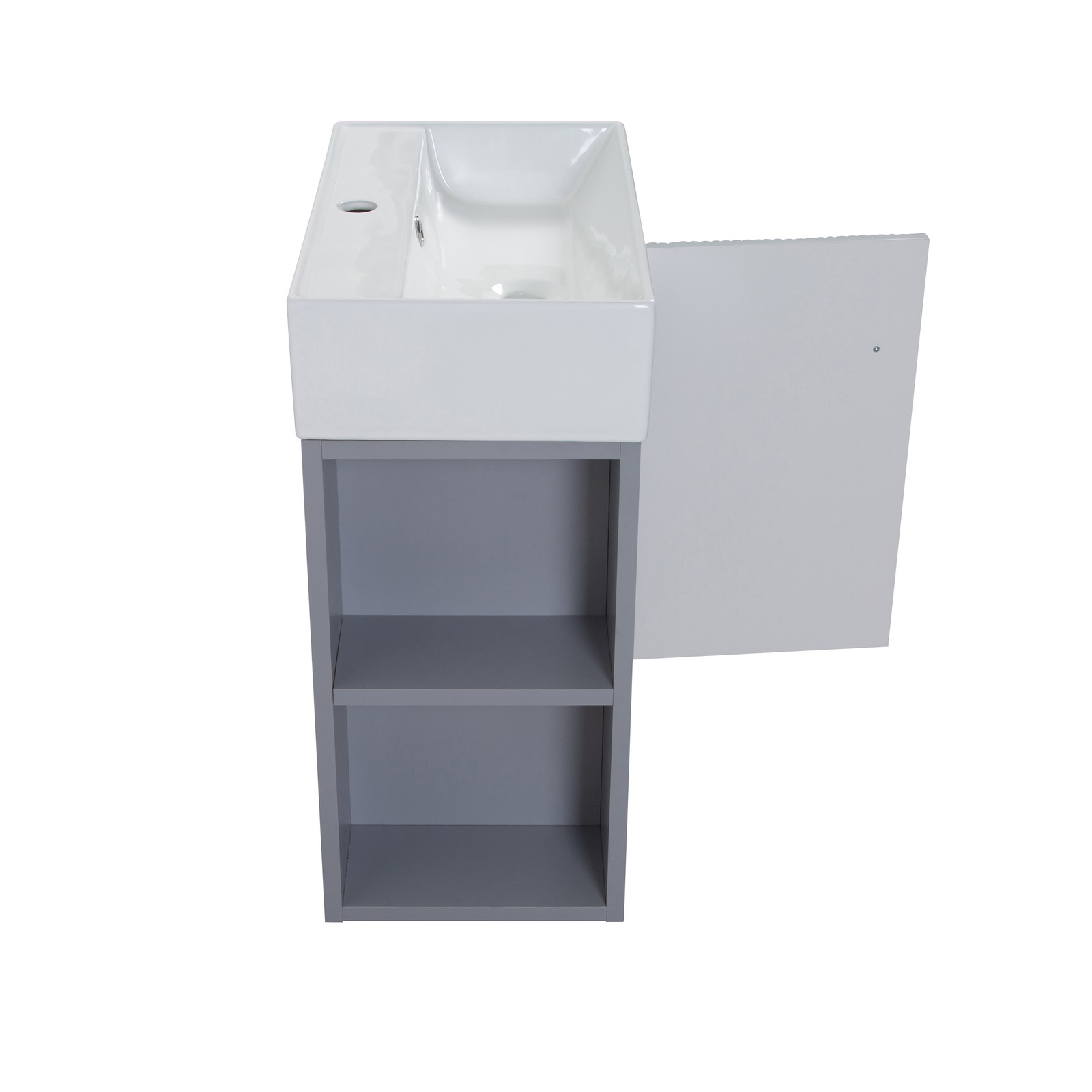 Wall-mounted Open-shelving Vanity with Ceramic Sink Grey