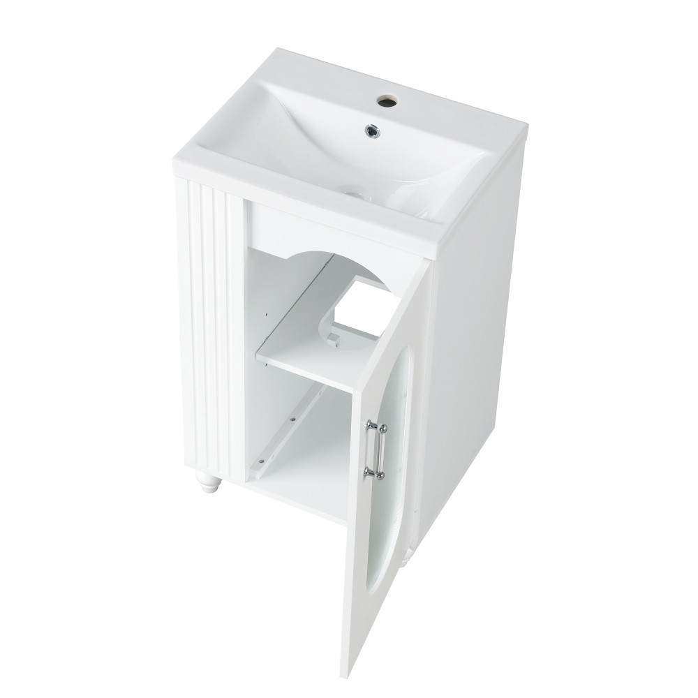 Bathroom Vanity W Sink Adjustable Double Shelves Solid Wood and MDF Construction