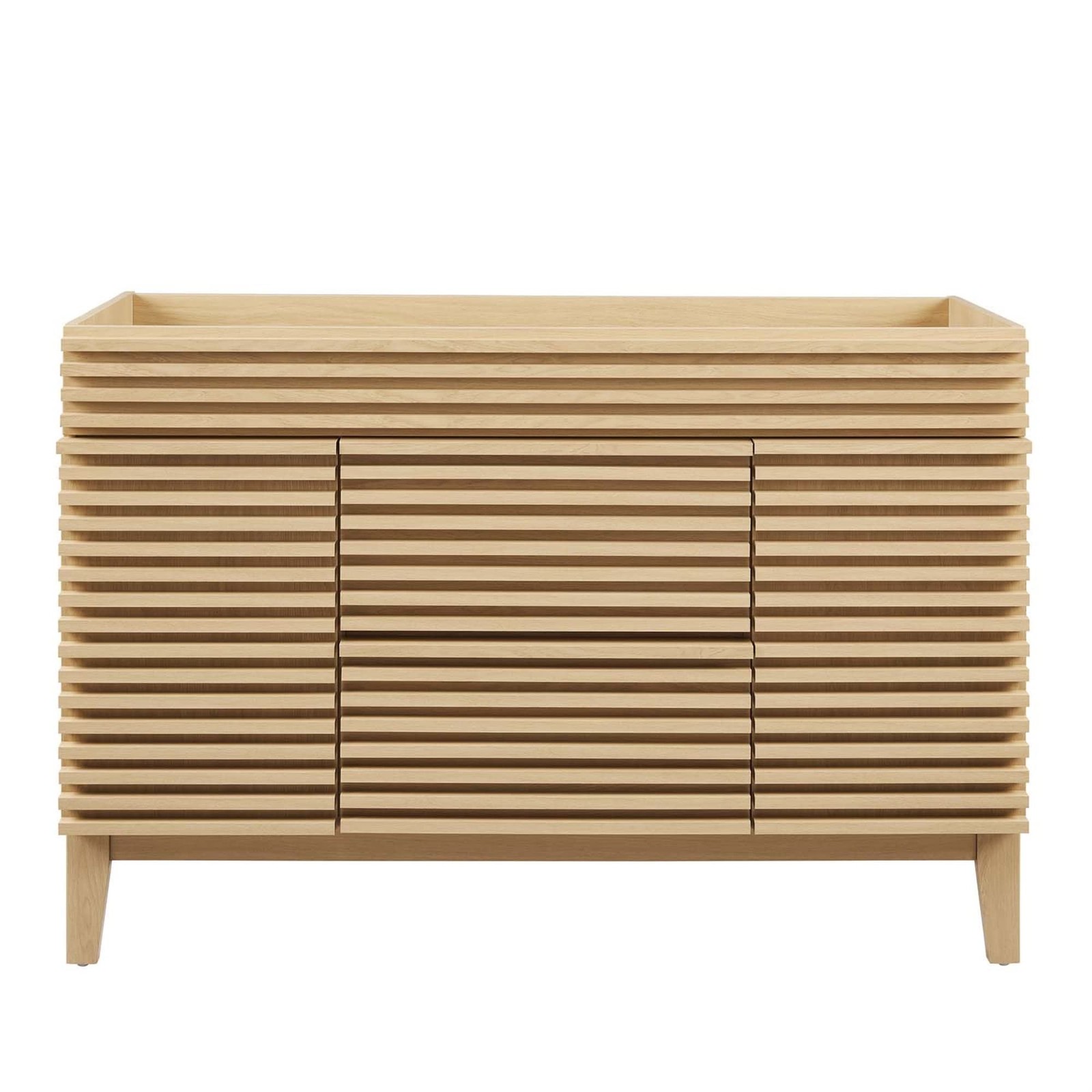 Pemberly Row 47″ Plastic and Wood Bathroom Vanity Cabinet in Oak