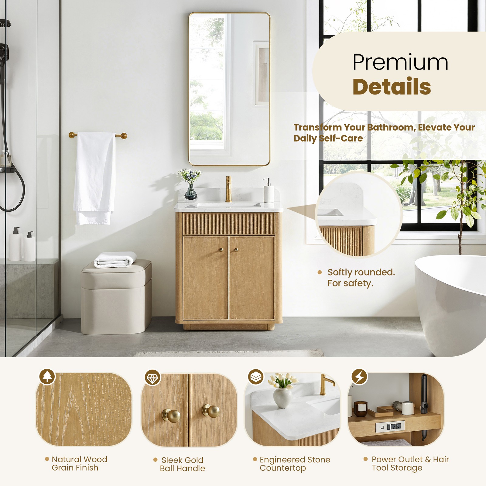 Zogno 30″ Solid Wood Single Bath Vanity in Washed Ash Gray with White Stone Top