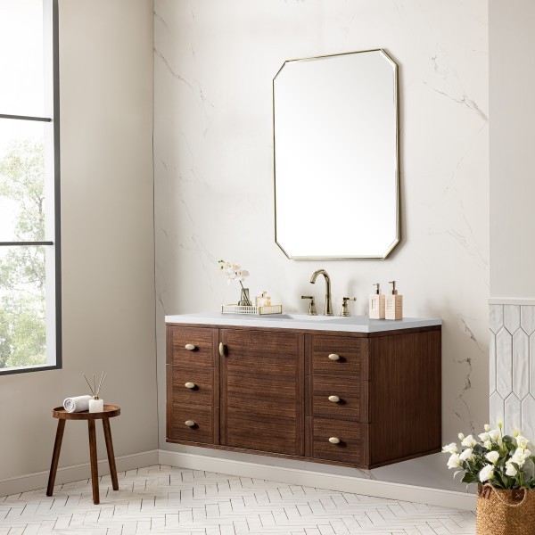 48″ James Martin Amberly 670-V48-WLT-3WZ Vanity Cabinet 3 CM White Zeus Top