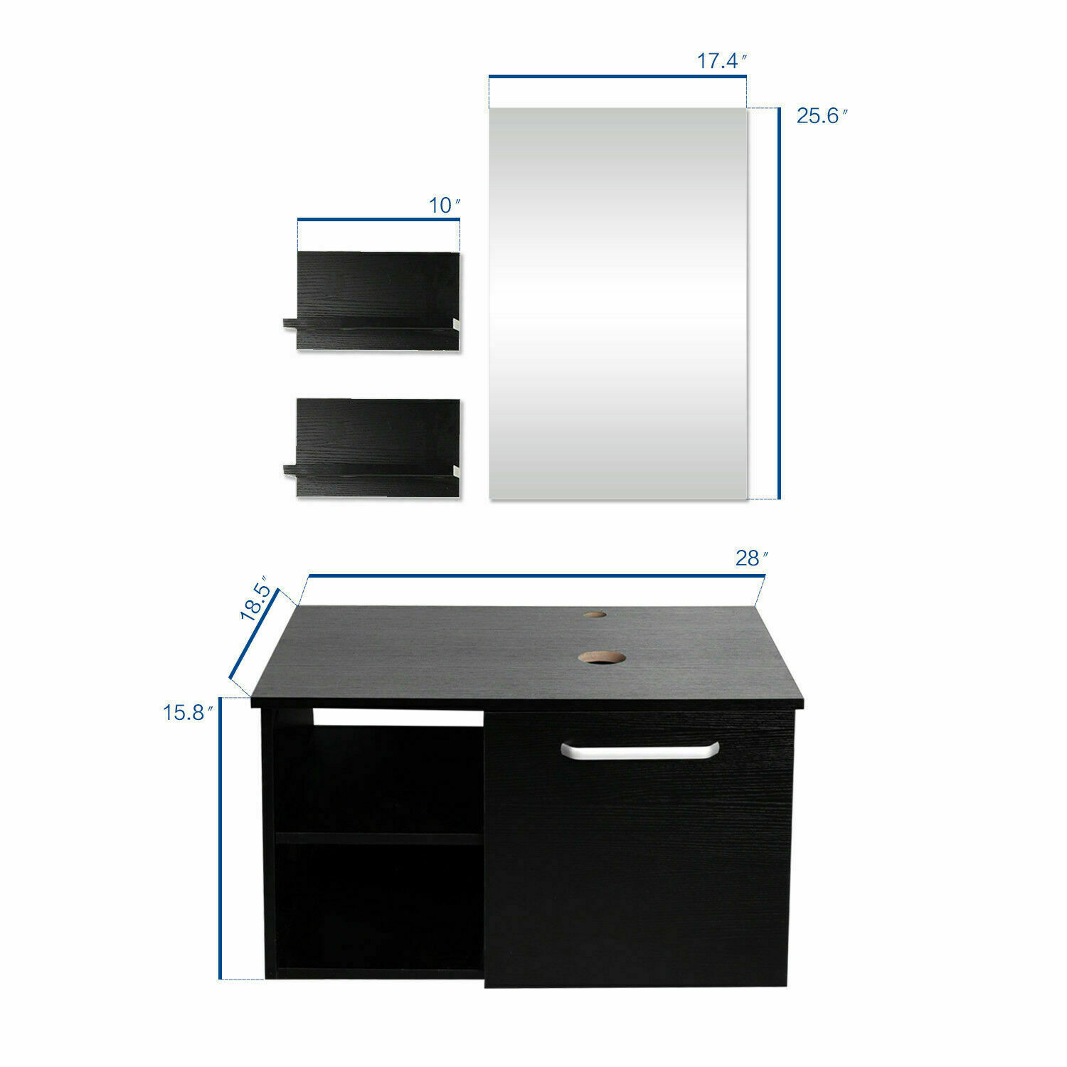 28″ Bathroom Vanity Sink Combo Wall Mounted Cabinet Drawers Mirror Faucet Drain