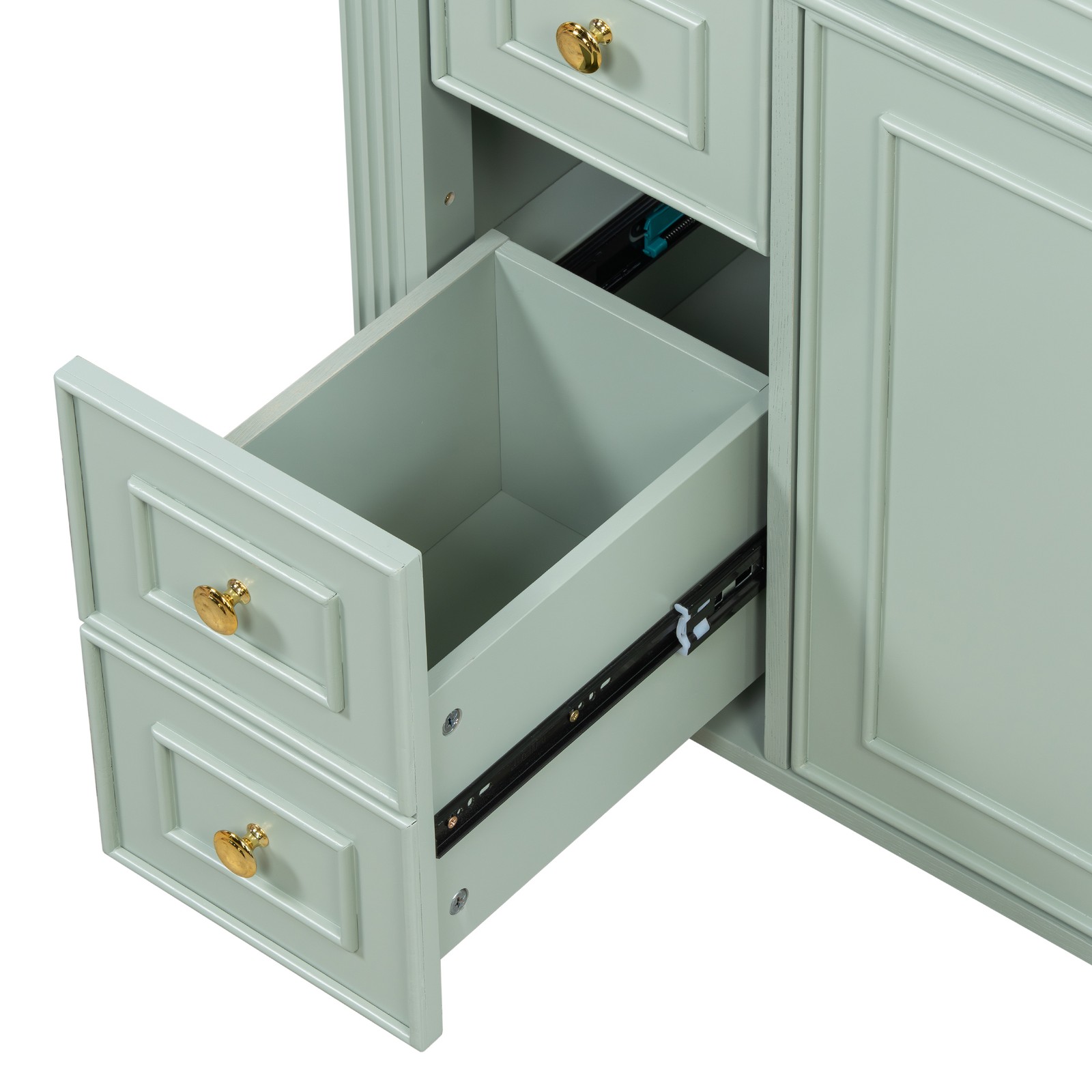 36 Inch Bathroom Vanity with Sink, Green Solid Wood Cabinet, Gold Handles