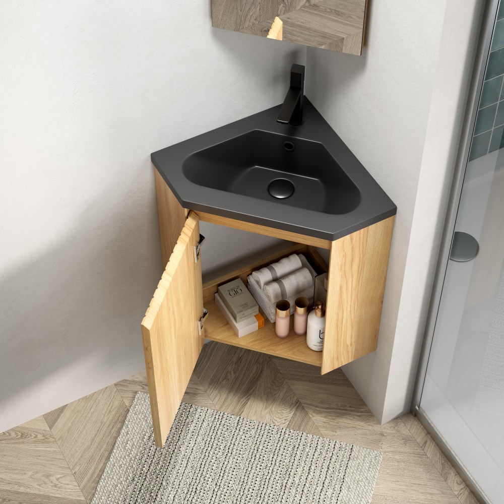 30″ Bathroom Vanity Sink Wall Mounted Floating Triangular Striped