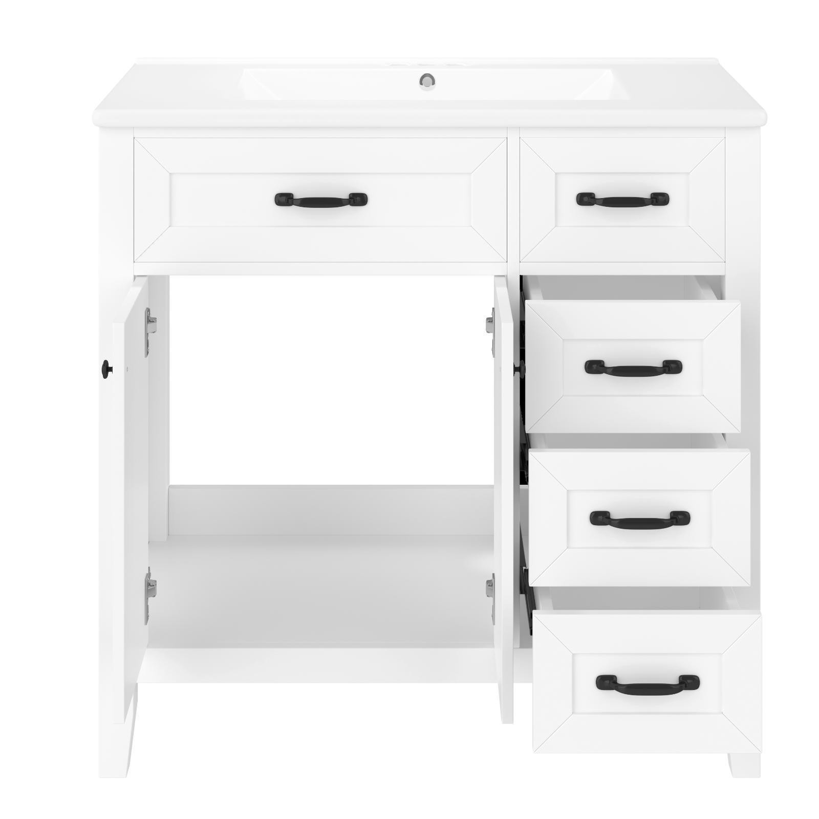 Freestanding 36″ Bathroom Vanity with Smooth Ceramic Sink, White Cabinet with