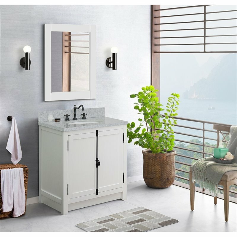 Plantation 31″ Oval Sink Solid Wood Vanity in Glacier Ash/Gray Granite Stone