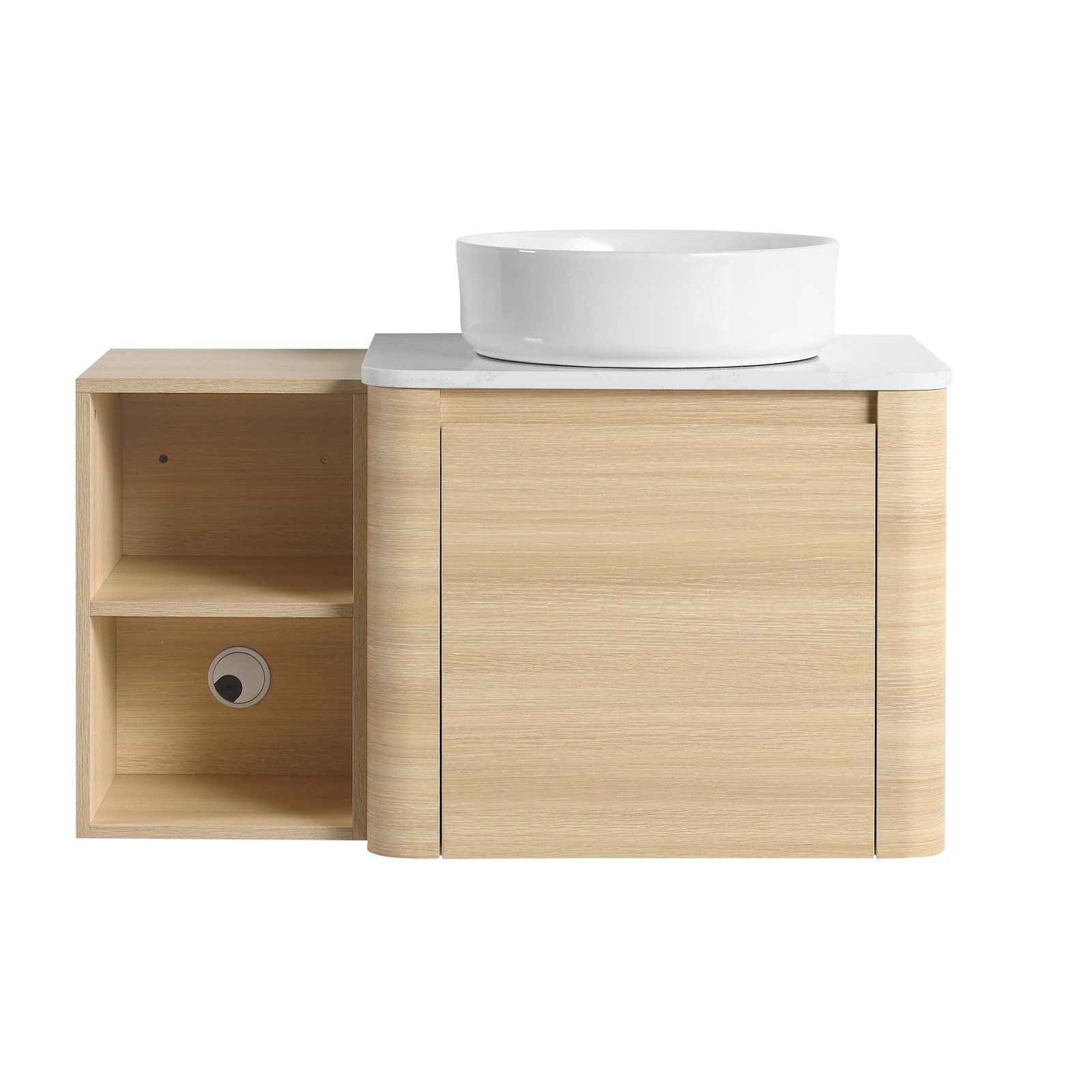 36in Plywood Floating Bathroom Vanity W/White Ceramic Basin Sink Storage Shelves