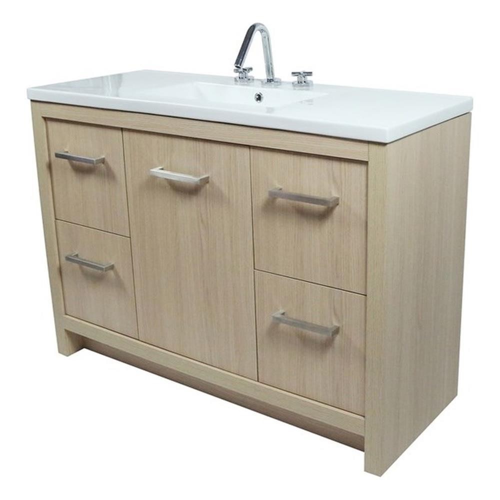 48″ Single Sink Vanity In Neutral Finish with White Ceramic Top
