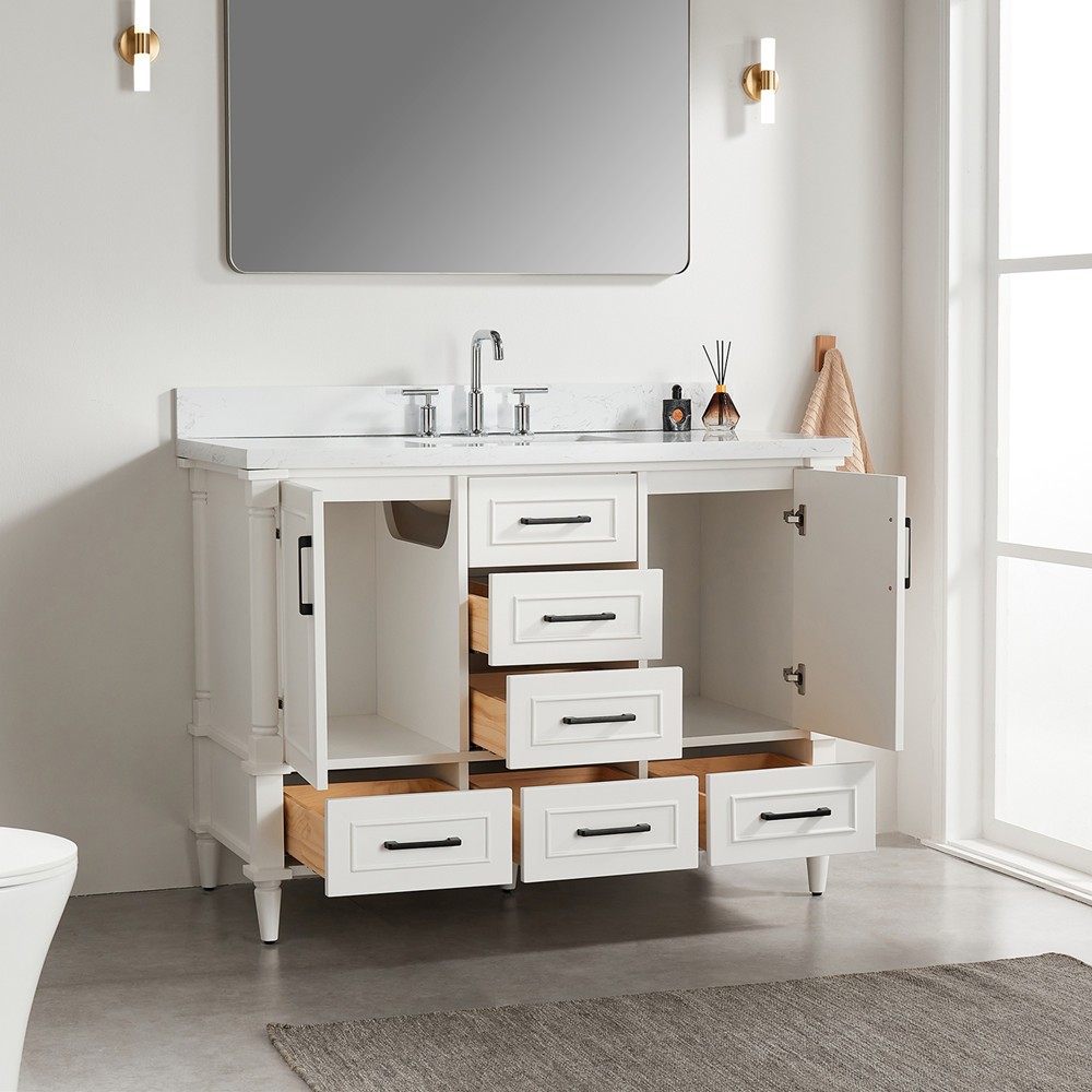 48″ Bathroom Vanity w/Sink,Fully Assembled Freestanding Vanity Cabinet,6 Drawers