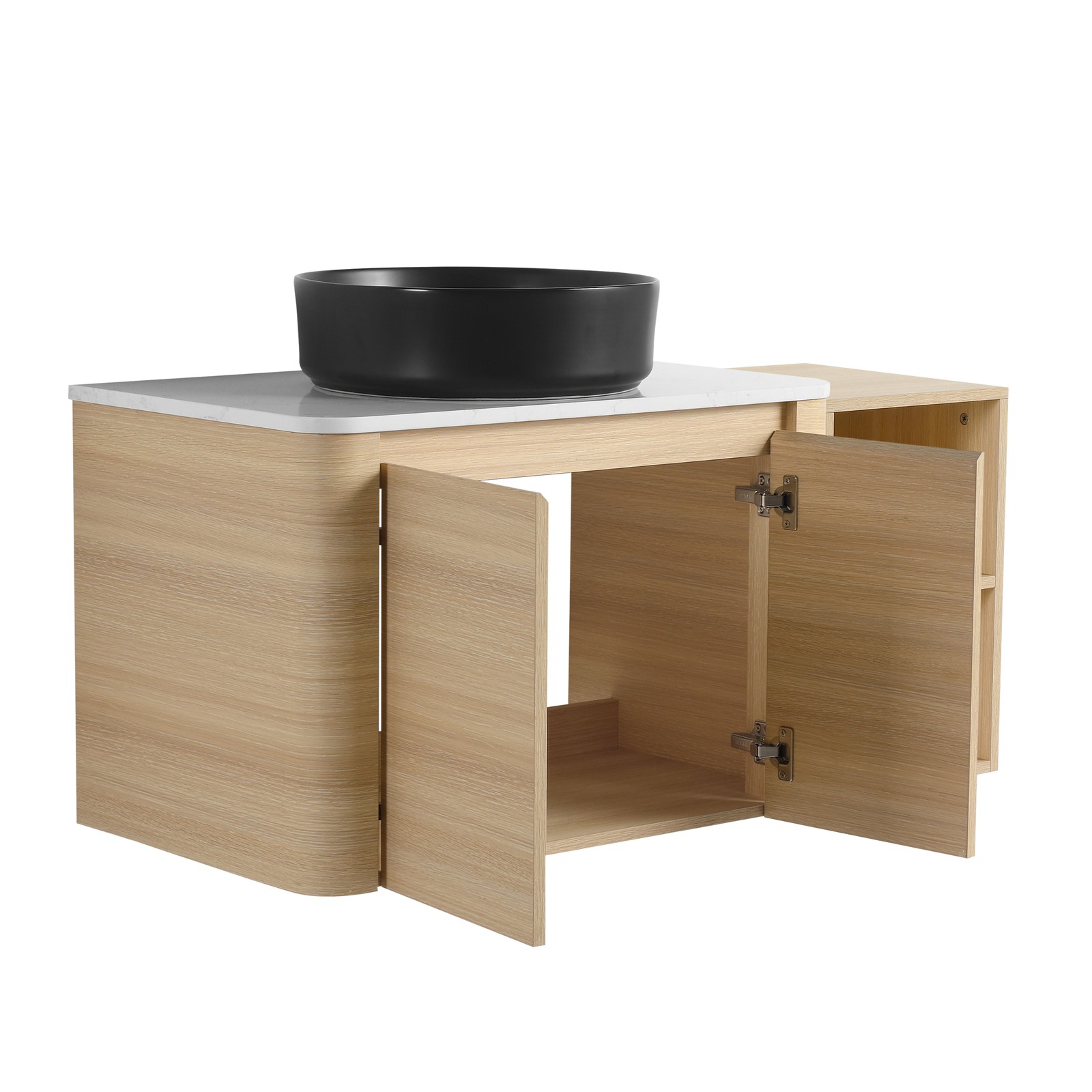 42in Plywood Floating Bathroom Vanity W/Black Ceramic Basin Sink Storage Shelves