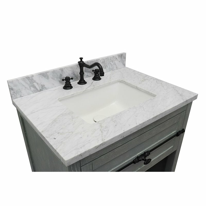 Plantation Solid Wood Rectangle Sink Vanity with White Carrara Top in Ash