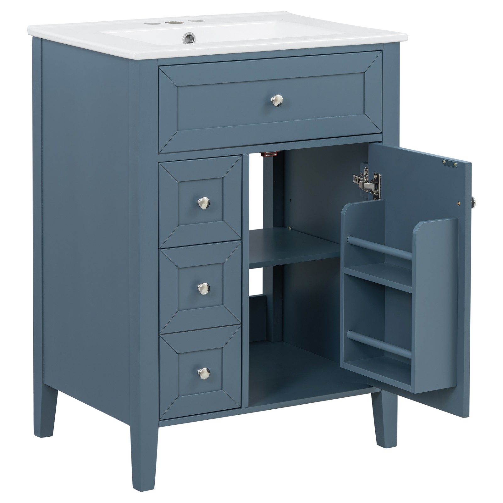 24″ Blue Gray Bathroom Vanity with Ceramic Sink & Soft-Close Drawers
