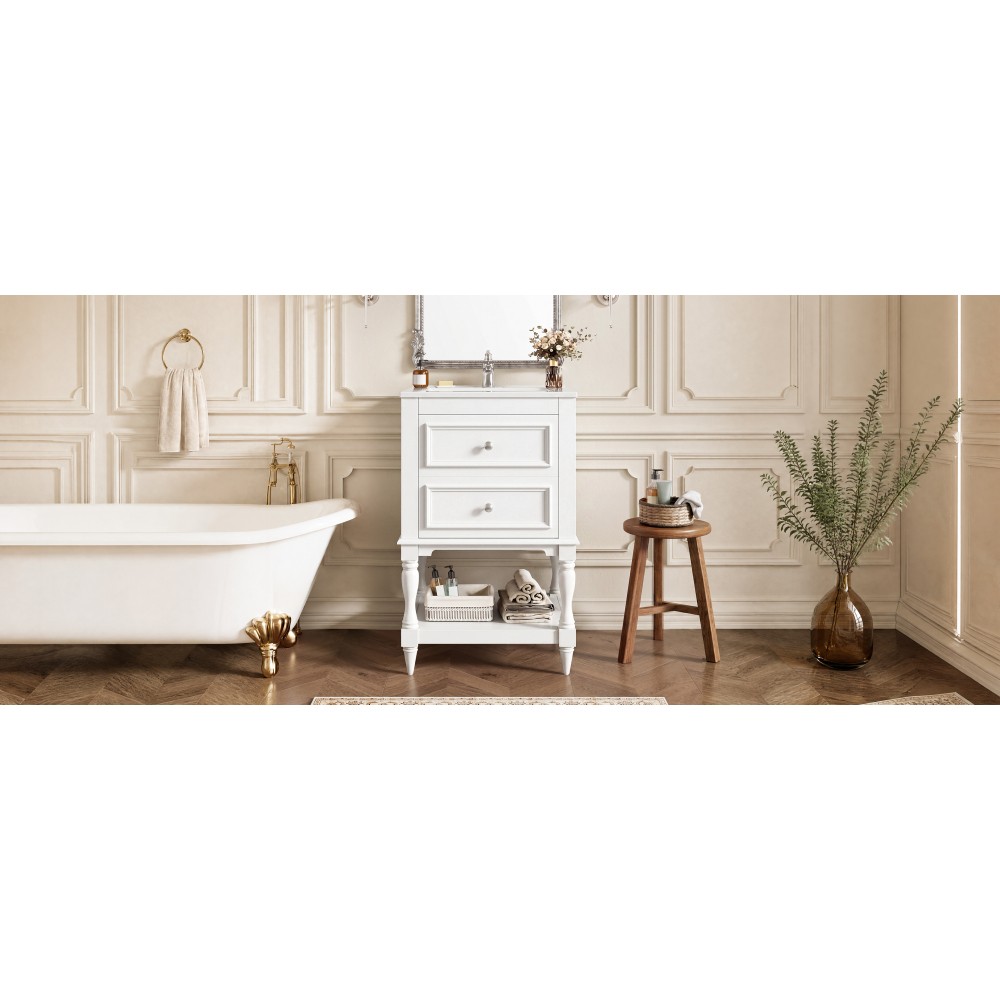 20” Retro Design Bathroom Vanity with Ceramic Sink, Open Shelf , 2 Drawers