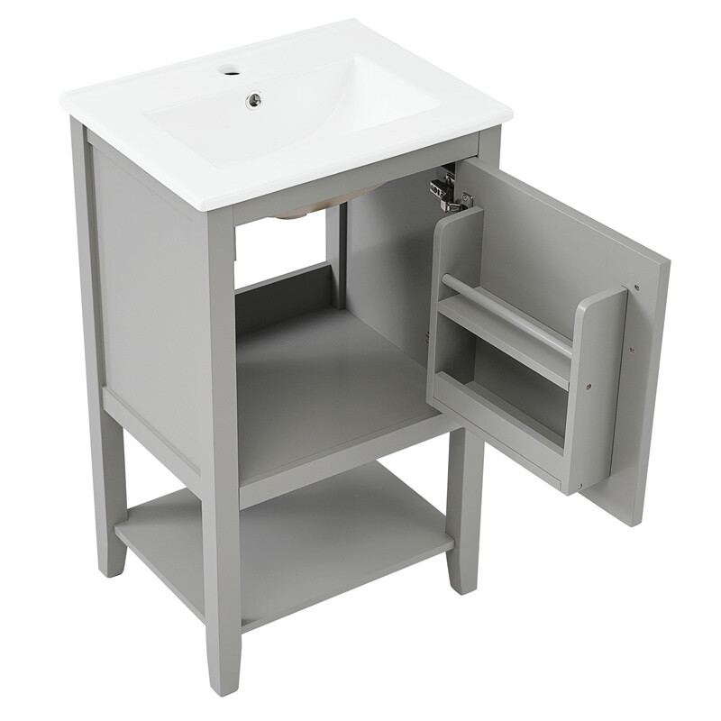 20″ Bathroom Vanity with Sink Door Open Shelf Rack Freestanding Storage Cabinet