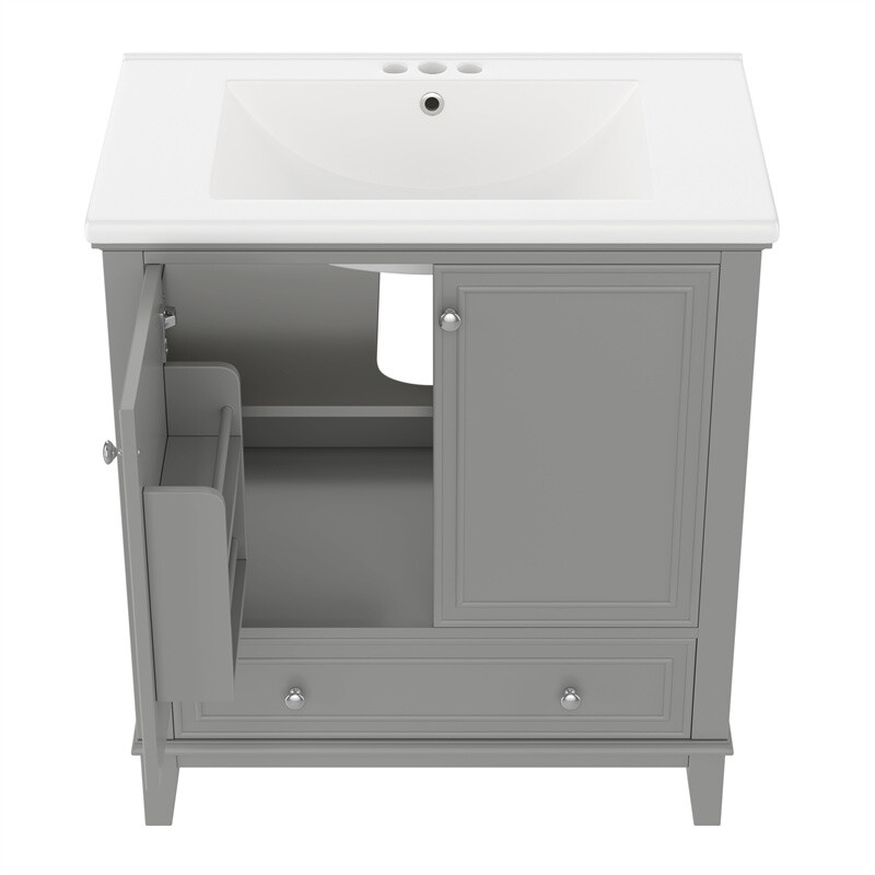 30″ Modern Bathroom Vanity with Sink Set,Gray Bathroom Cabinet w/Doors & Drawer