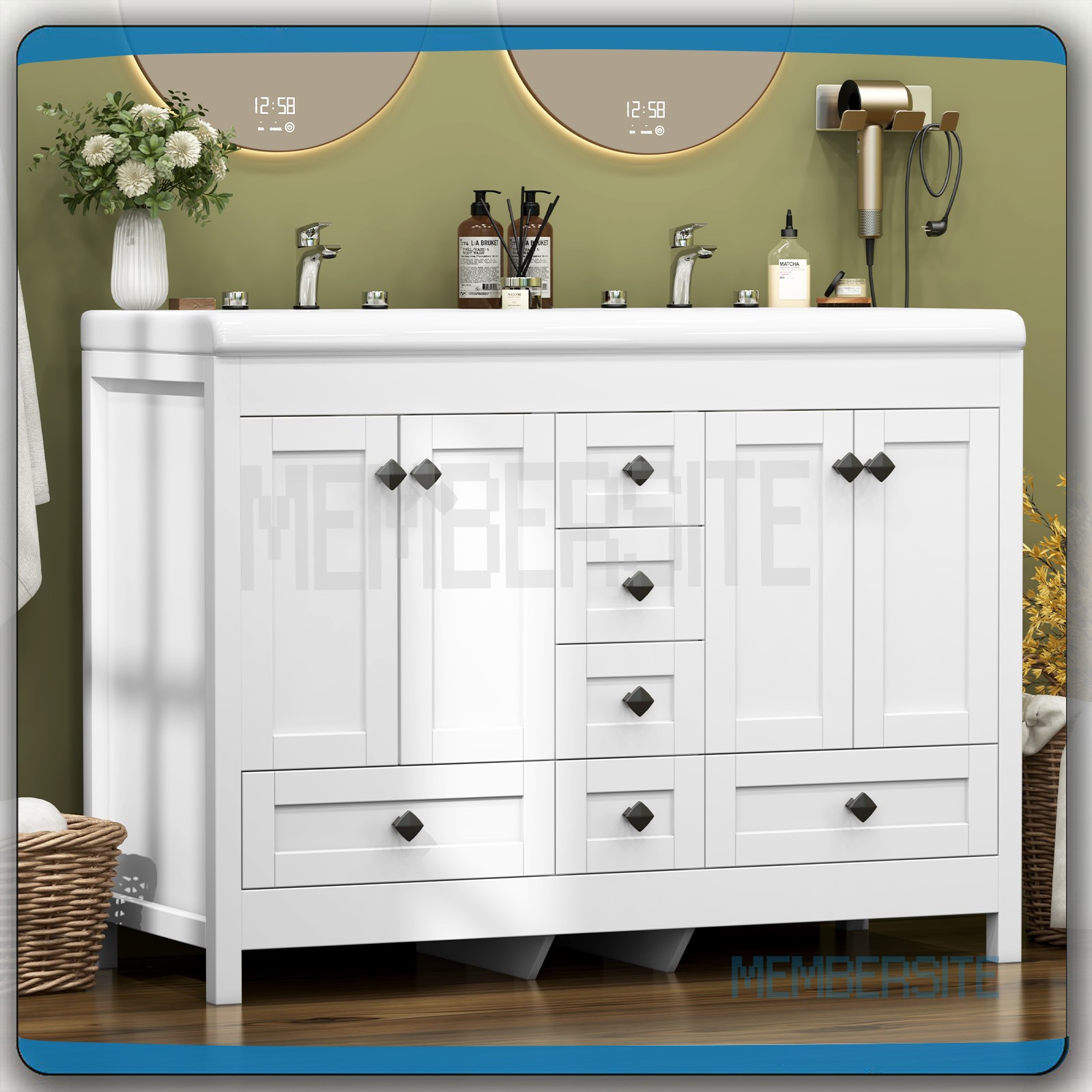 Bathroom Vanity 47.3″ Bathroom Sink Cabinet w/Soft Closing Doors 6 Drawers White