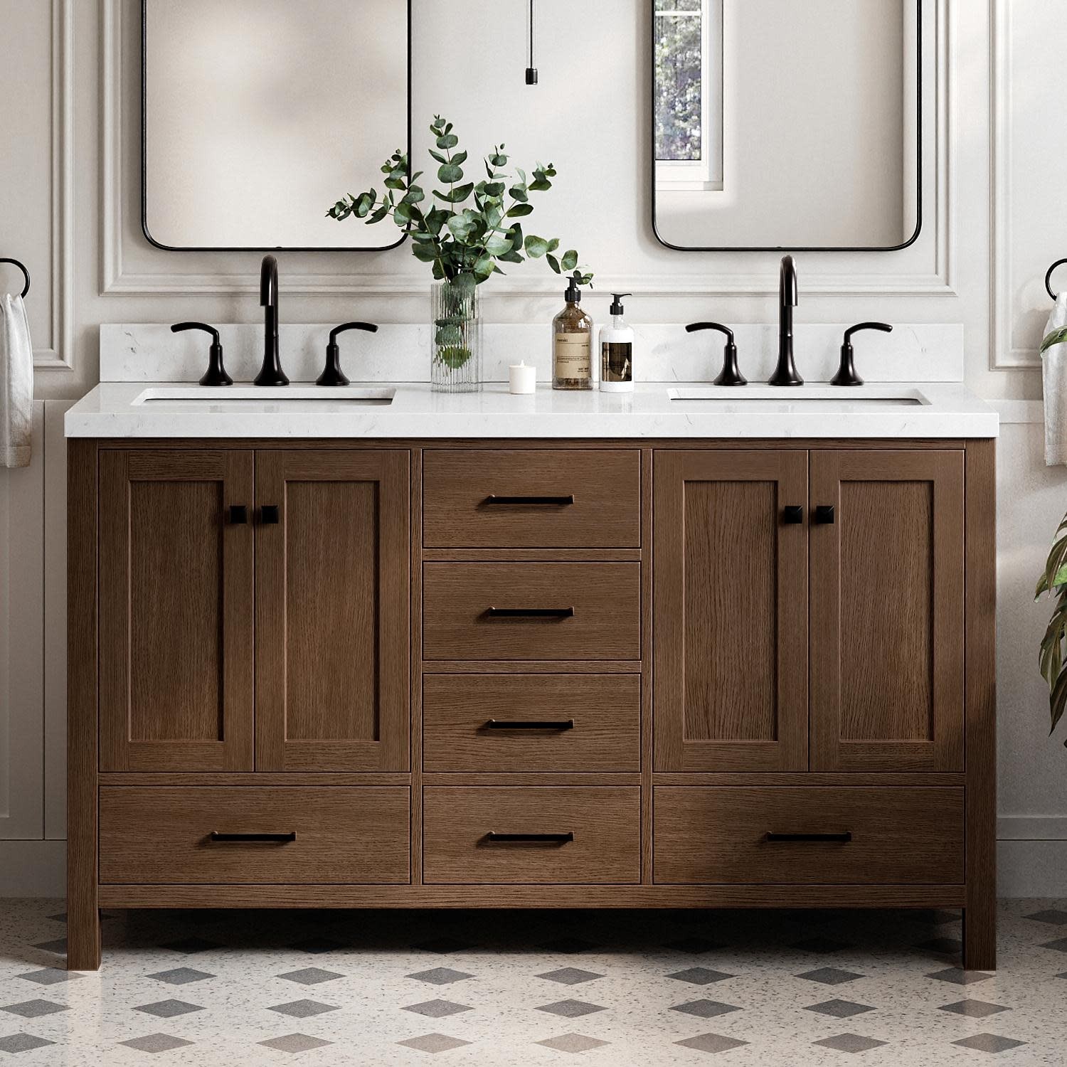 Ariel A060DCQRVO Cambridge 60″ – Brown Oak / Carrara White Quartz / Satin Brass